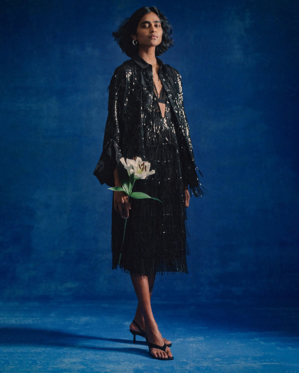 Fringed Sequin-Embellished Crepe Blouse