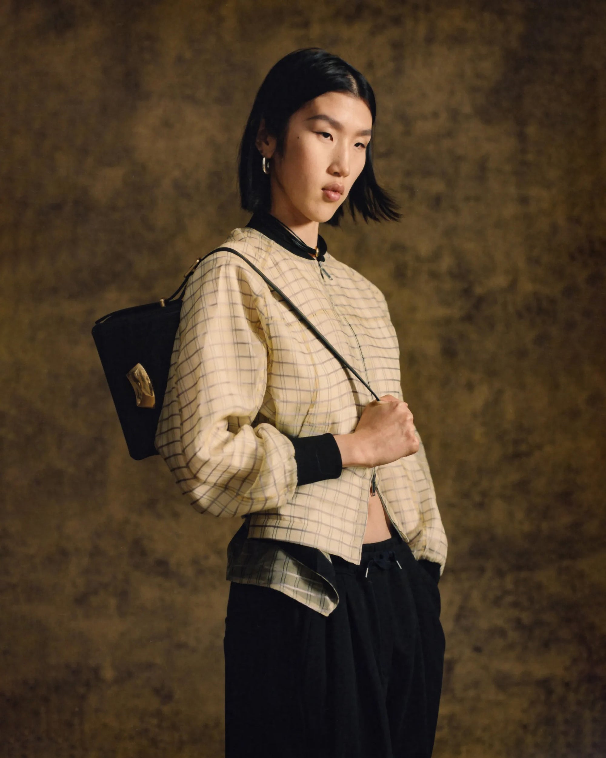Plaid-Print Silk Organza Bomber Jacket