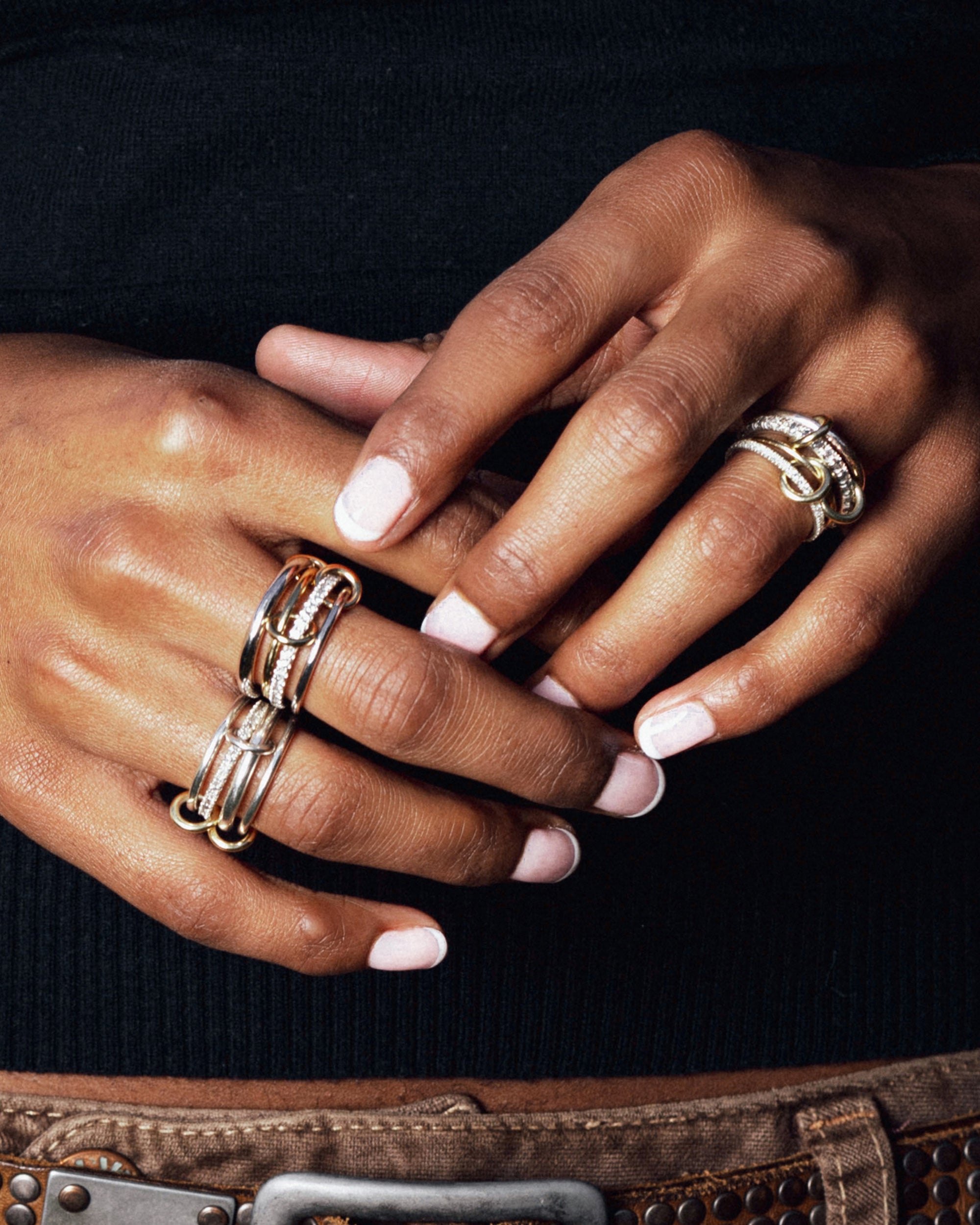Arla 18K Gold Sterling Silver and Mixed-Diamond Linked Rings