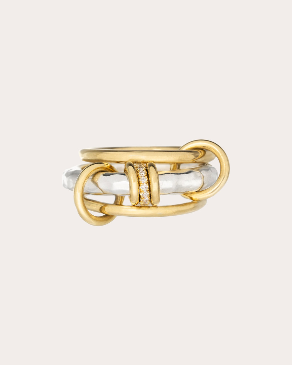 Gemini Vulcan 18K Gold Sterling Silver and Diamond Linked Rings