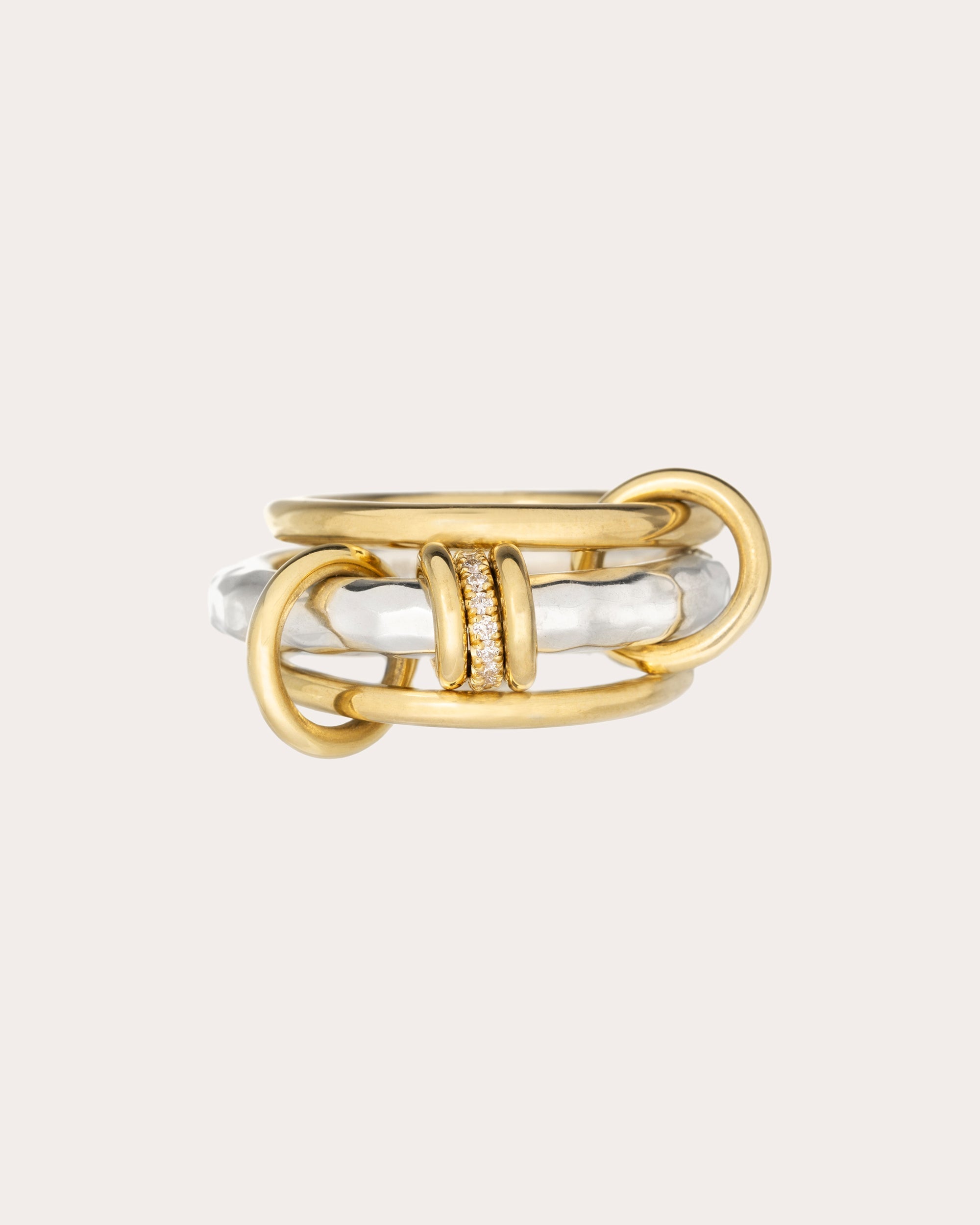 Gemini Vulcan 18K Gold Sterling Silver and Diamond Linked Rings