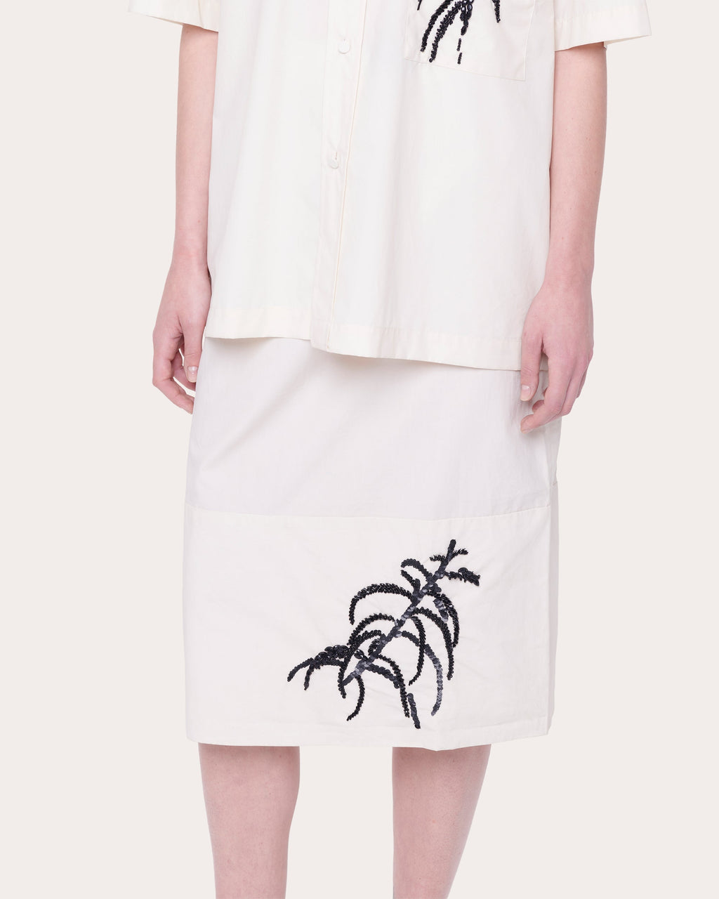 Sequin-Embellished Cotton-Poplin Midi Skirt