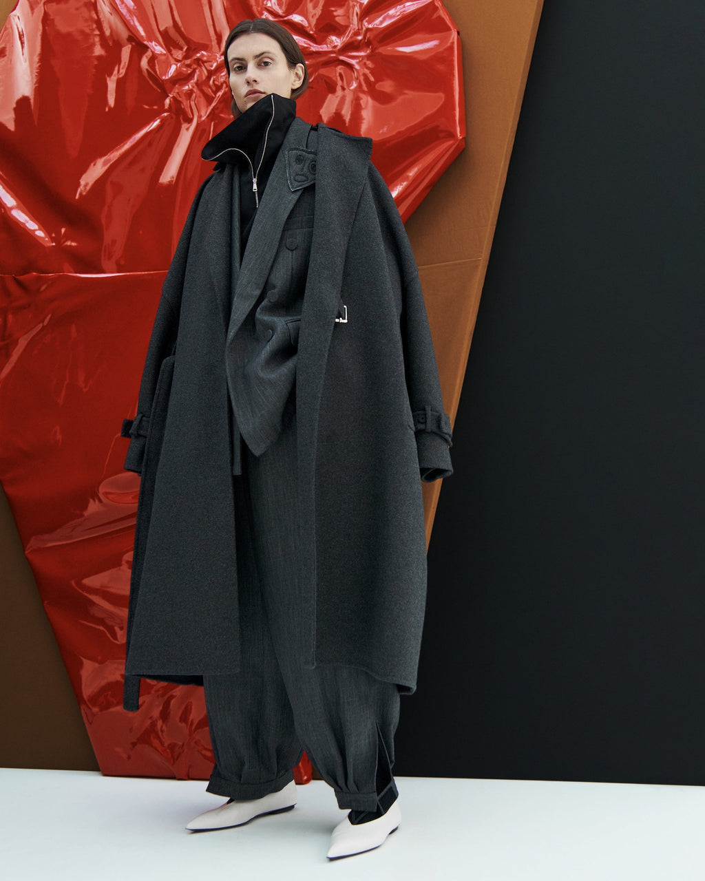 Double-Face Mélange Wool-Blend Wrap Coat
