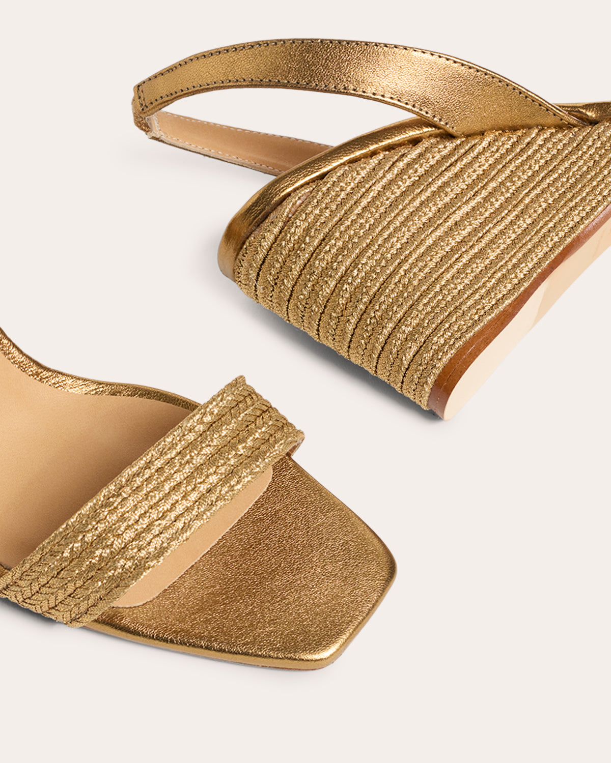 Barby Metallic Leather-Trimmed Raffia Wedge Sandal