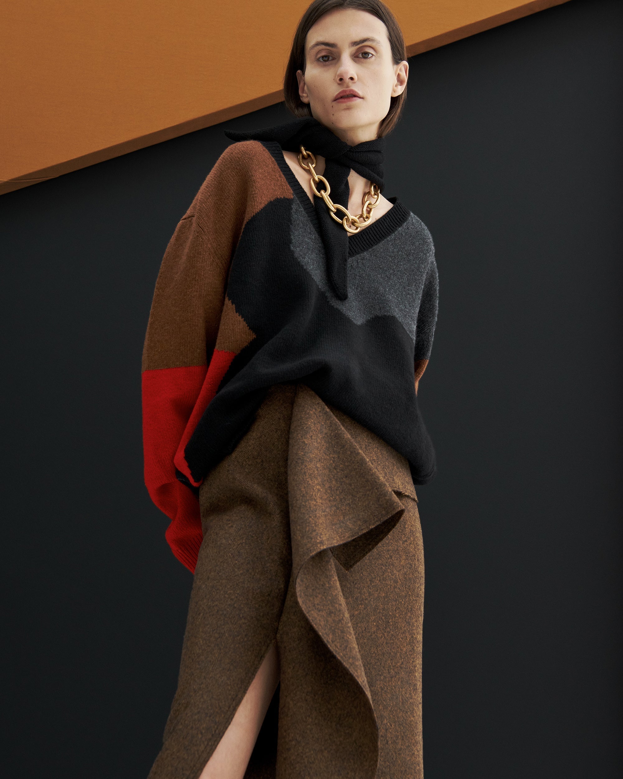 Scarf-Detail Wool-Cashmere Blend Sweater