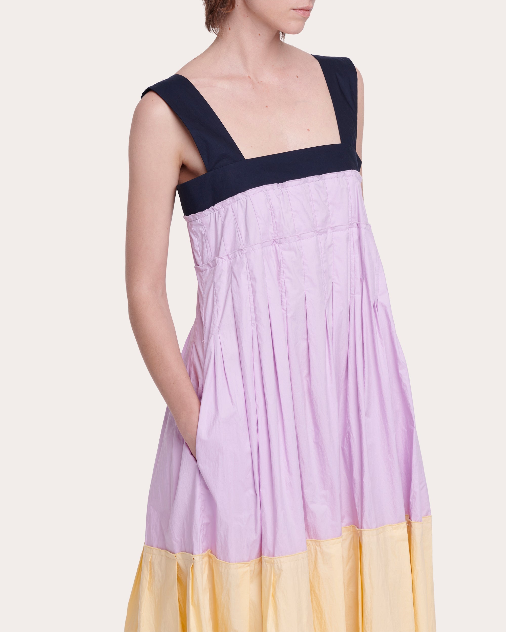Pleated Tiered Cotton Maxi Dress