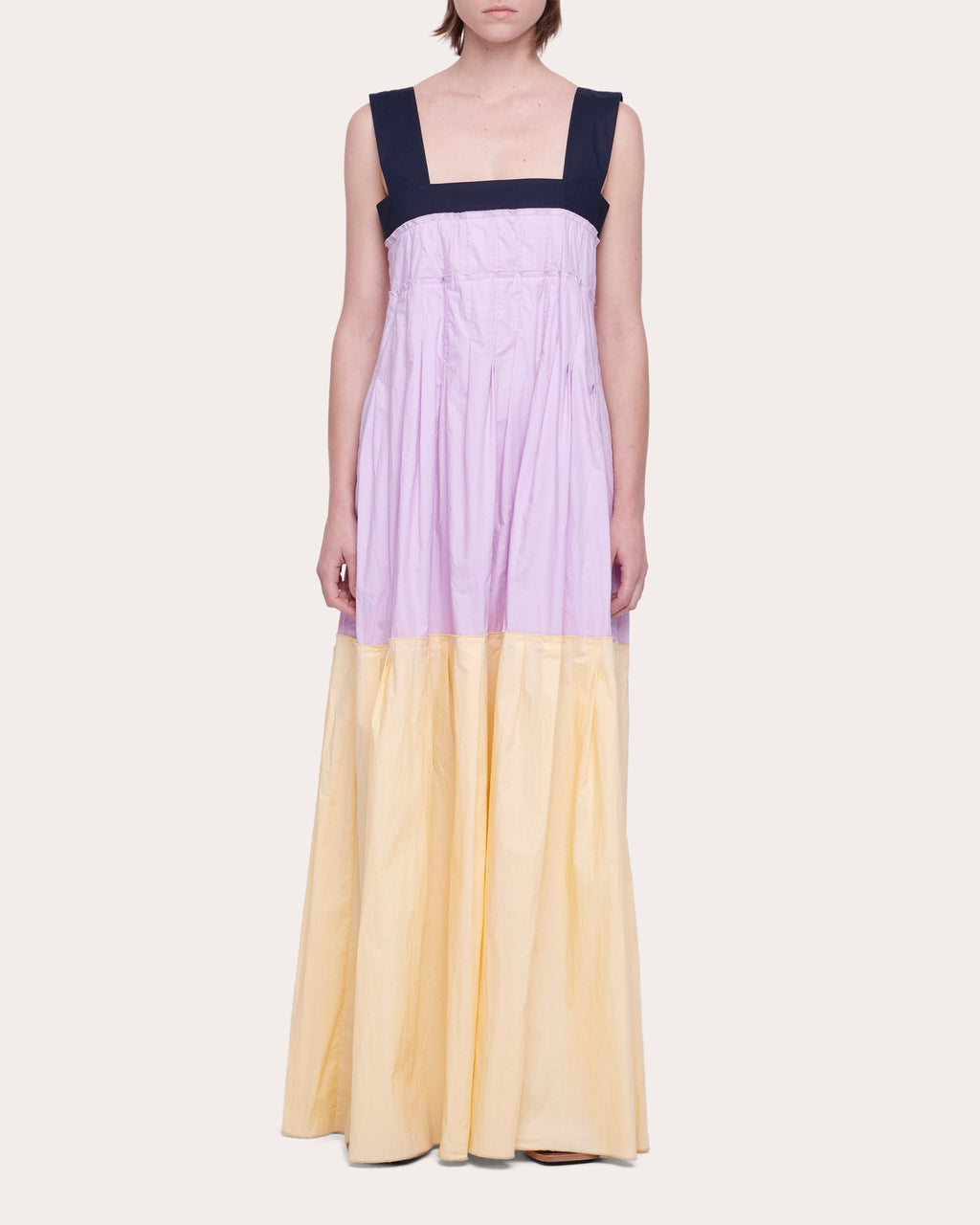 Pleated Tiered Cotton Maxi Dress