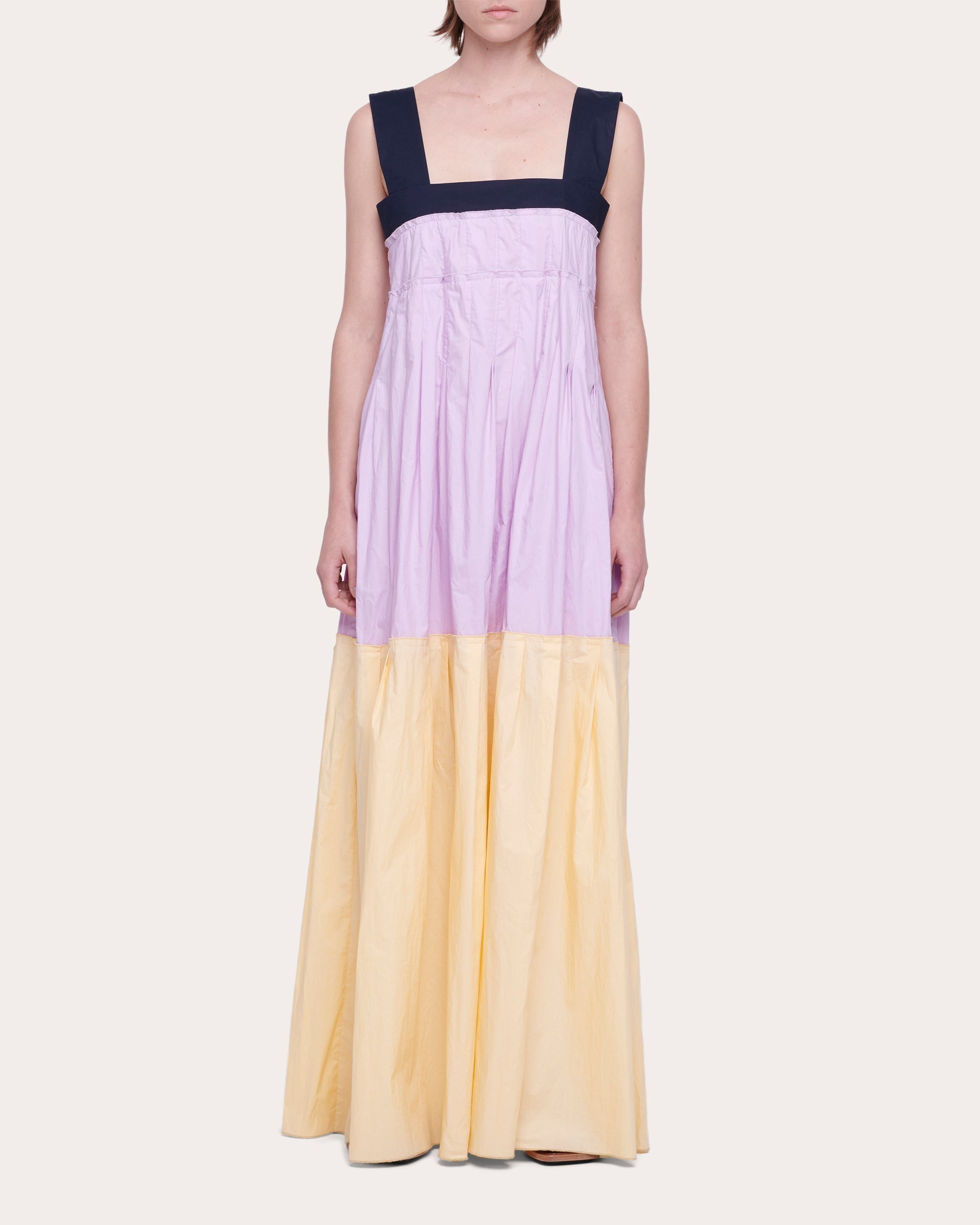 Pleated Tiered Cotton Maxi Dress