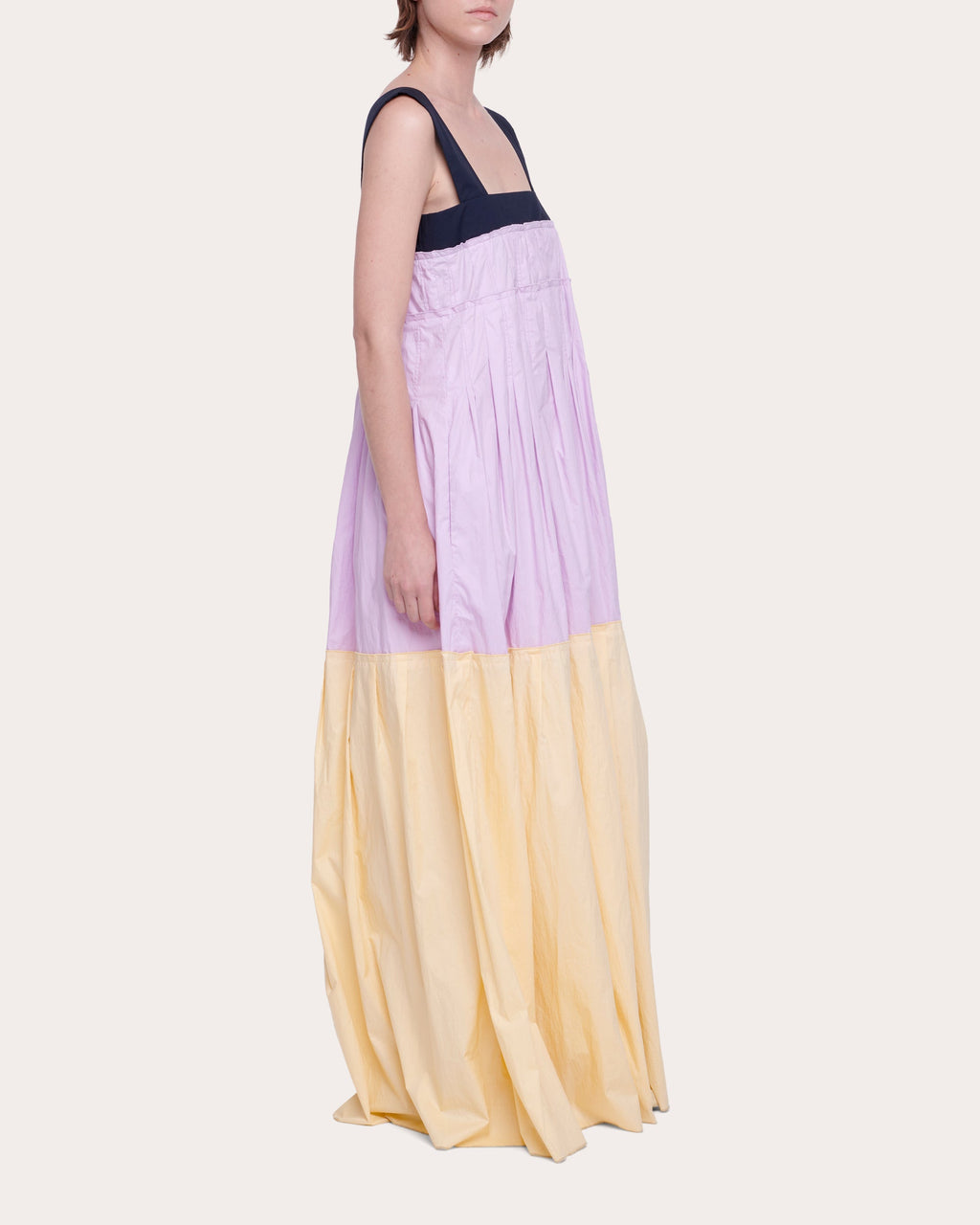 Pleated Tiered Cotton Maxi Dress