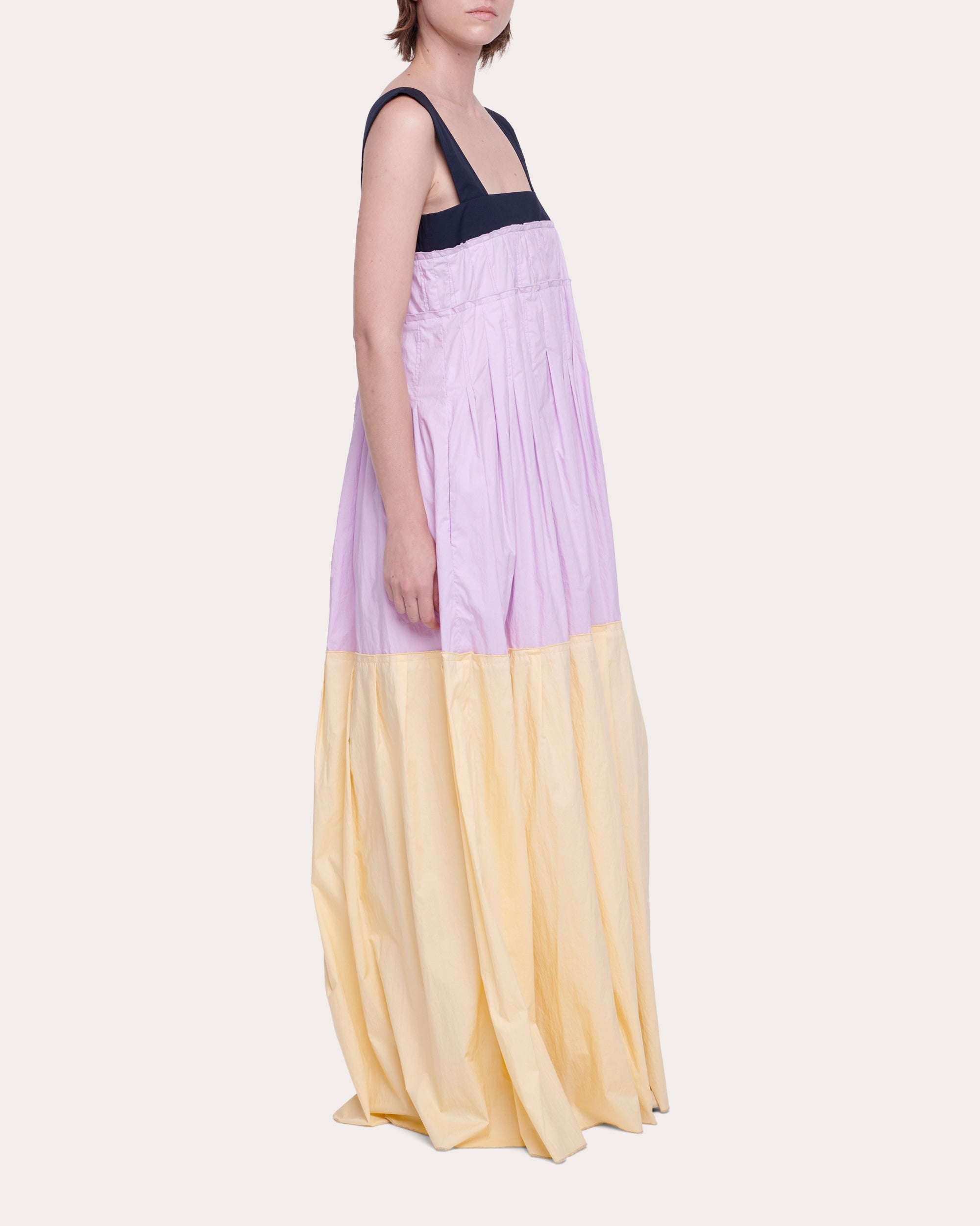 Pleated Tiered Cotton Maxi Dress