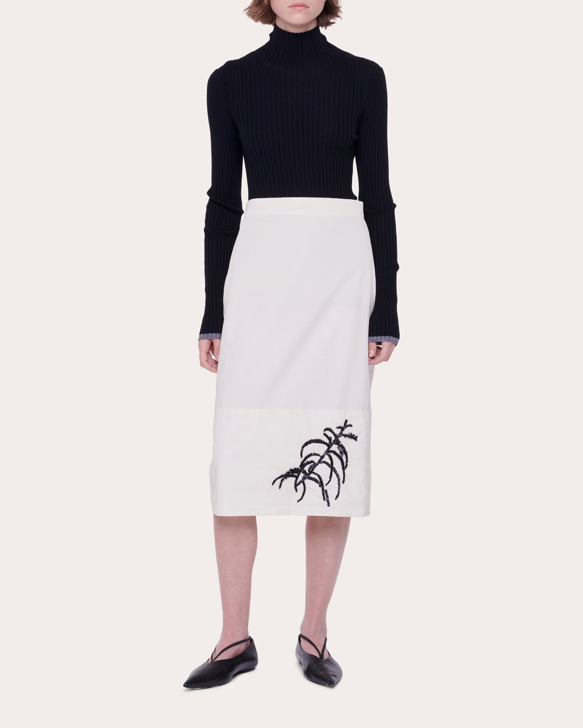 Sequin-Embellished Cotton-Poplin Midi Skirt