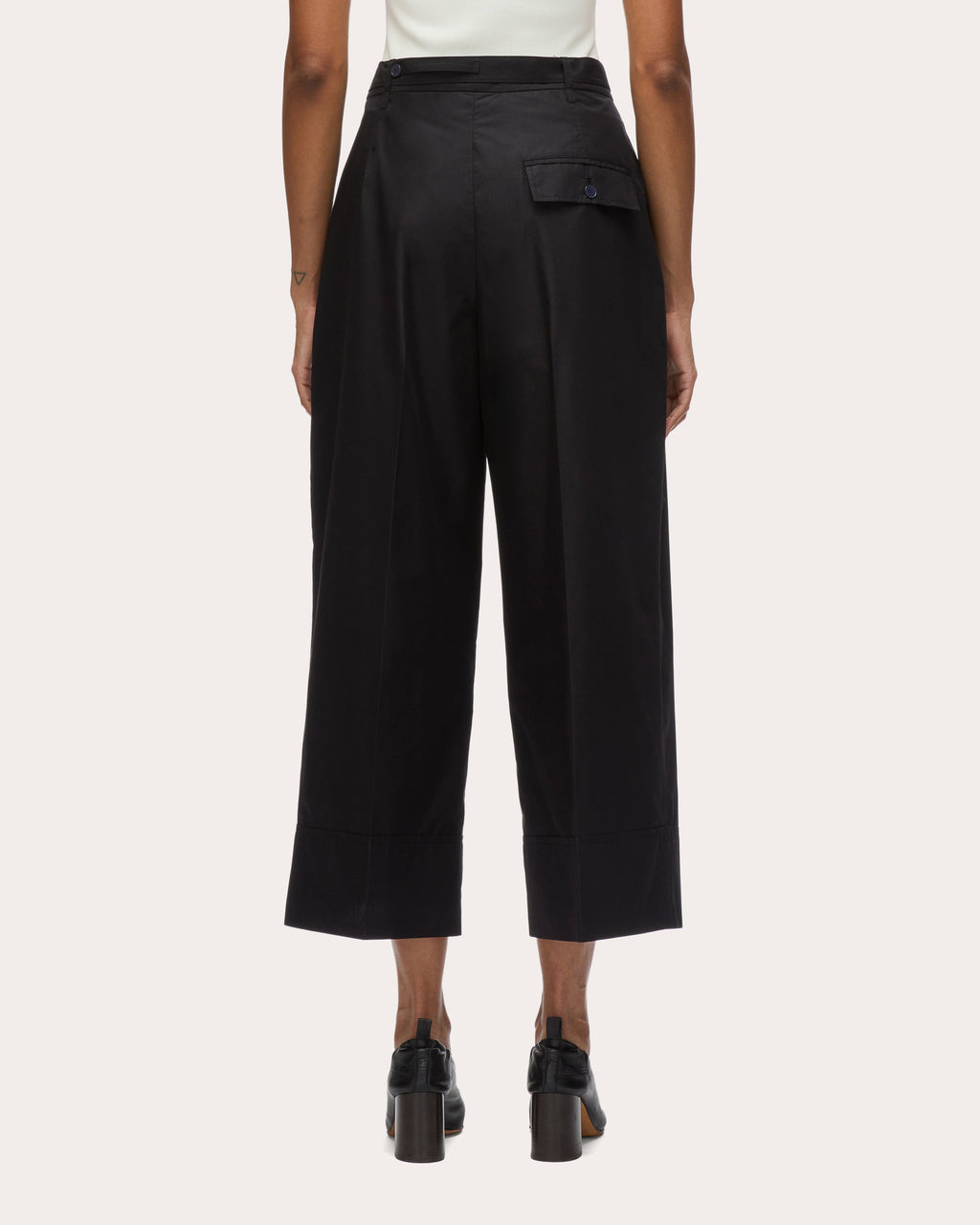 Cropped Pleated Wide-Leg Poplin Pants