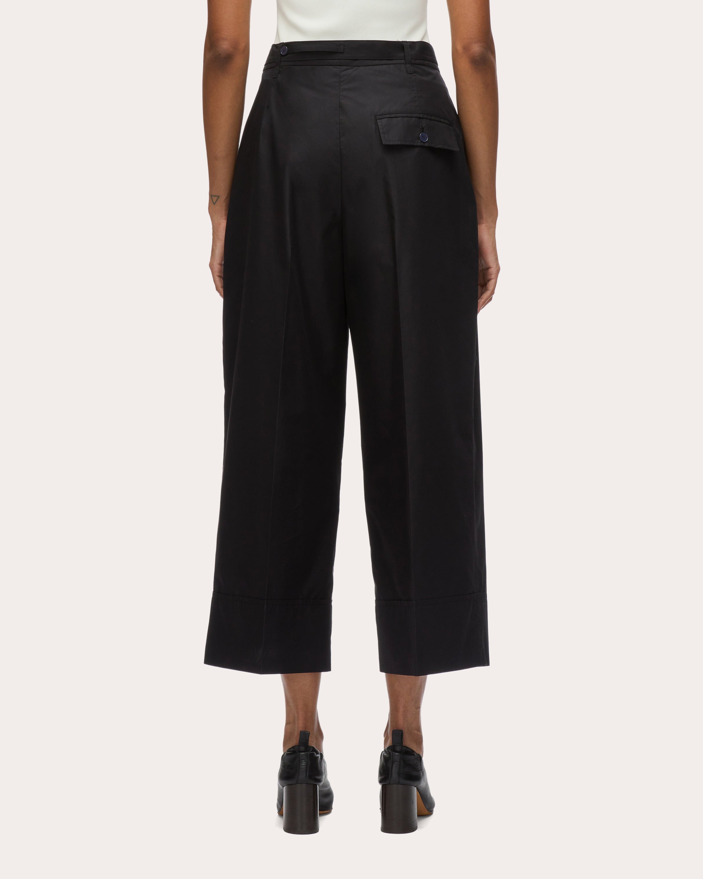 Cropped Pleated Wide-Leg Poplin Pants