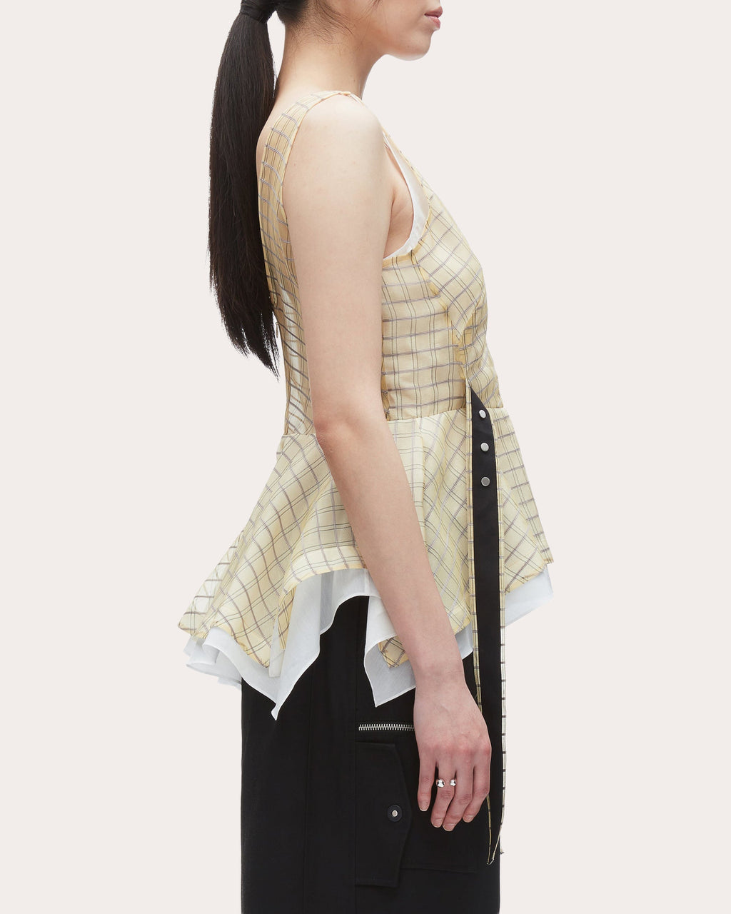 Plaid-Print Silk Organza Peplum Top
