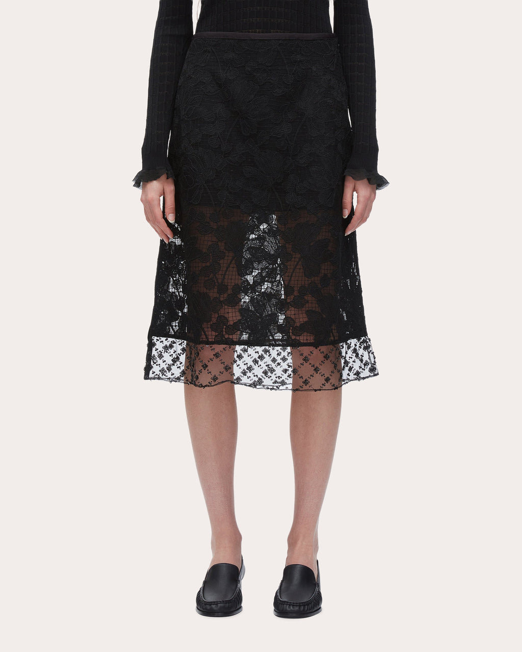 Embellished Floral Lace Organza Skirt