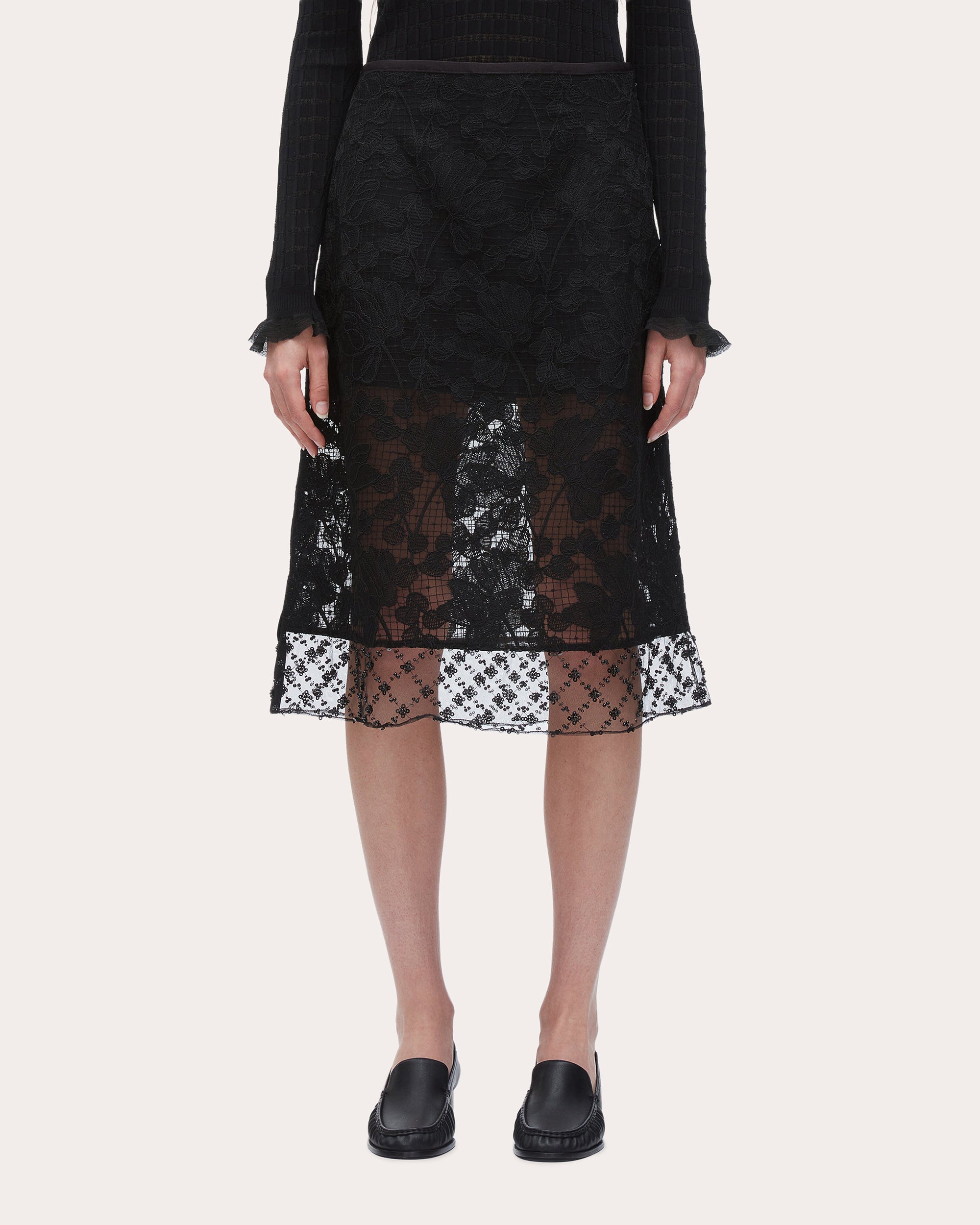 Embellished Floral Lace Organza Skirt