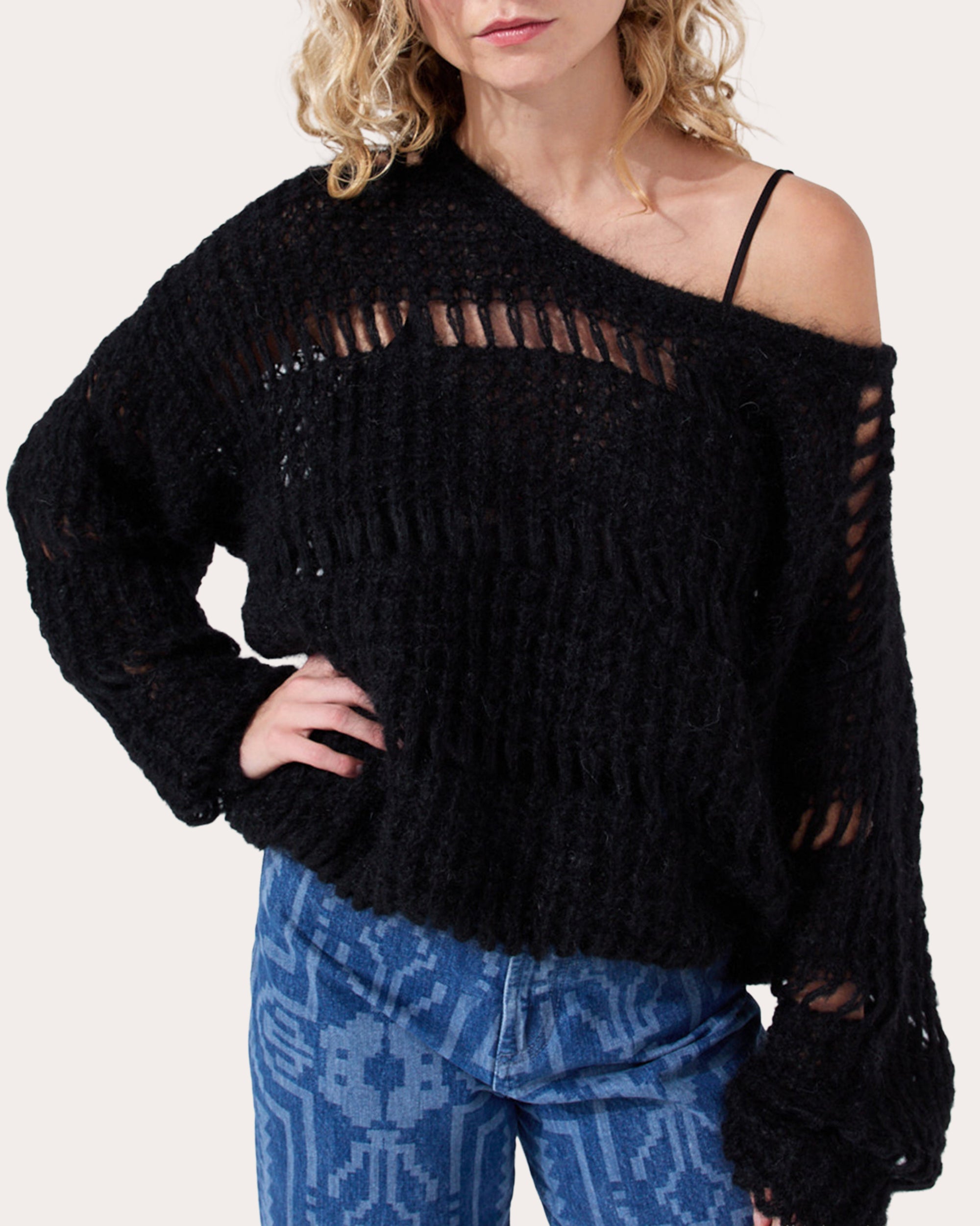 Gwen Open-Knit Mohair Blend Sweater