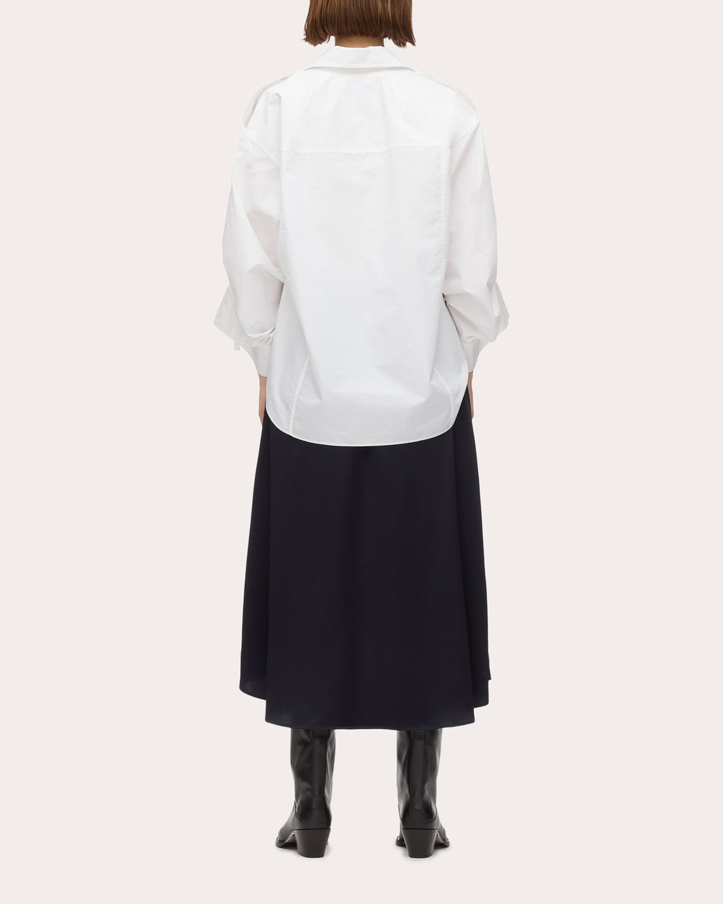 Draped Layered Poplin Satin Combo Midi Dress
