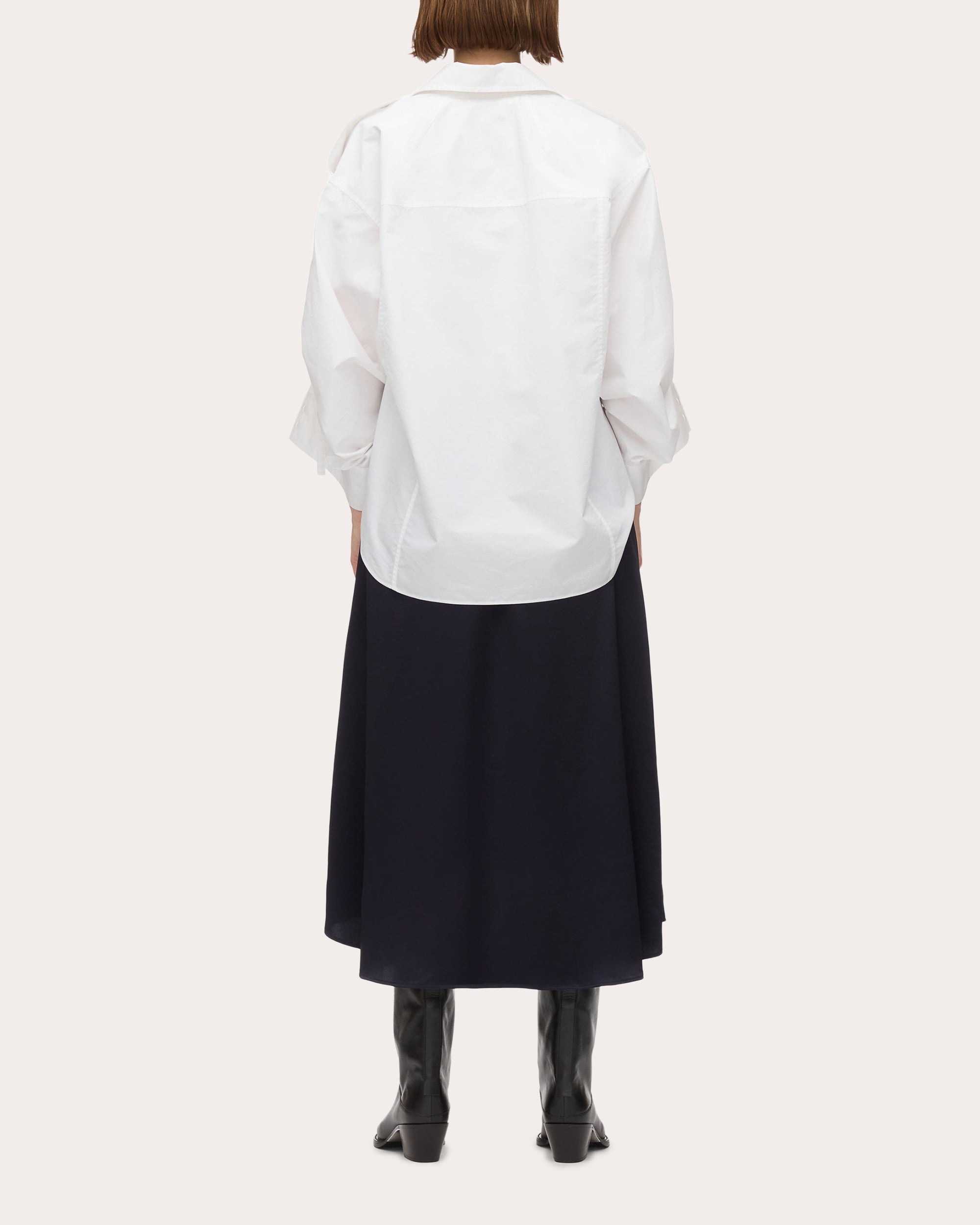 Draped Layered Poplin Satin Combo Midi Dress
