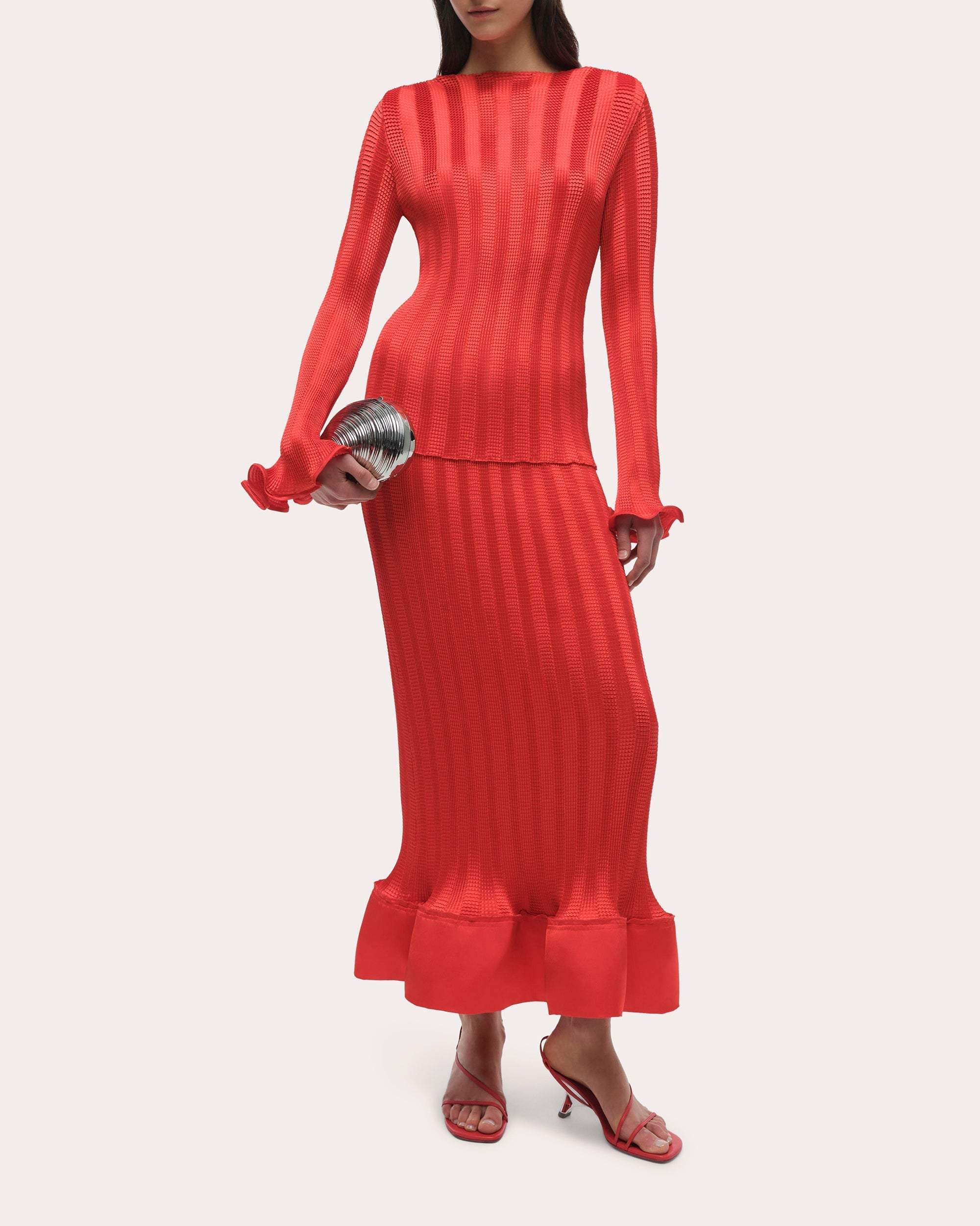 Hollis Textured Stripe Flared Midi Skirt