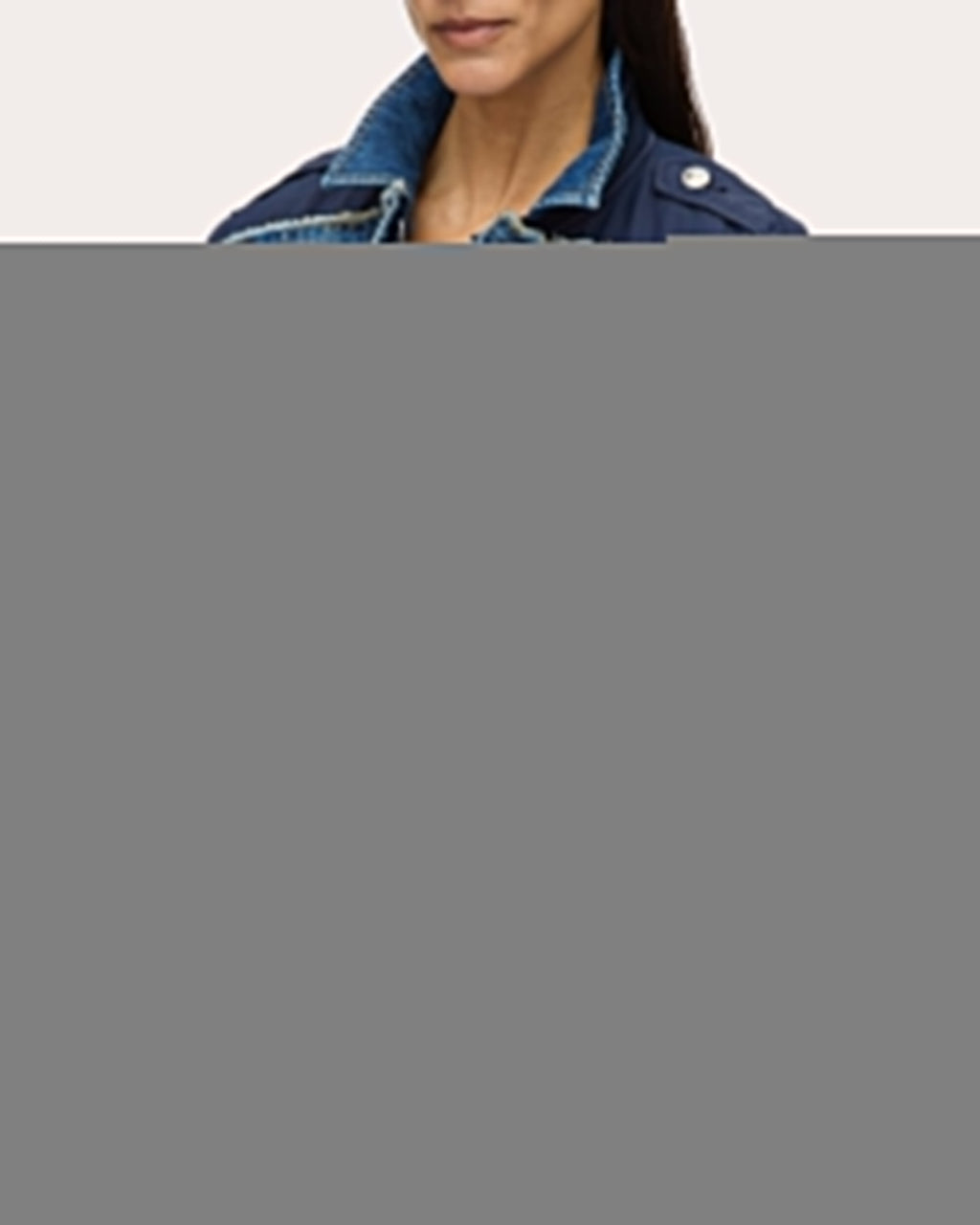 Ruffle-Hem Paneled Denim Flight Jacket