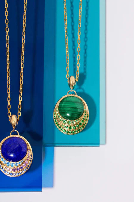Color Wave 18K Gold Malachite and Tsavorite Pendant Necklace