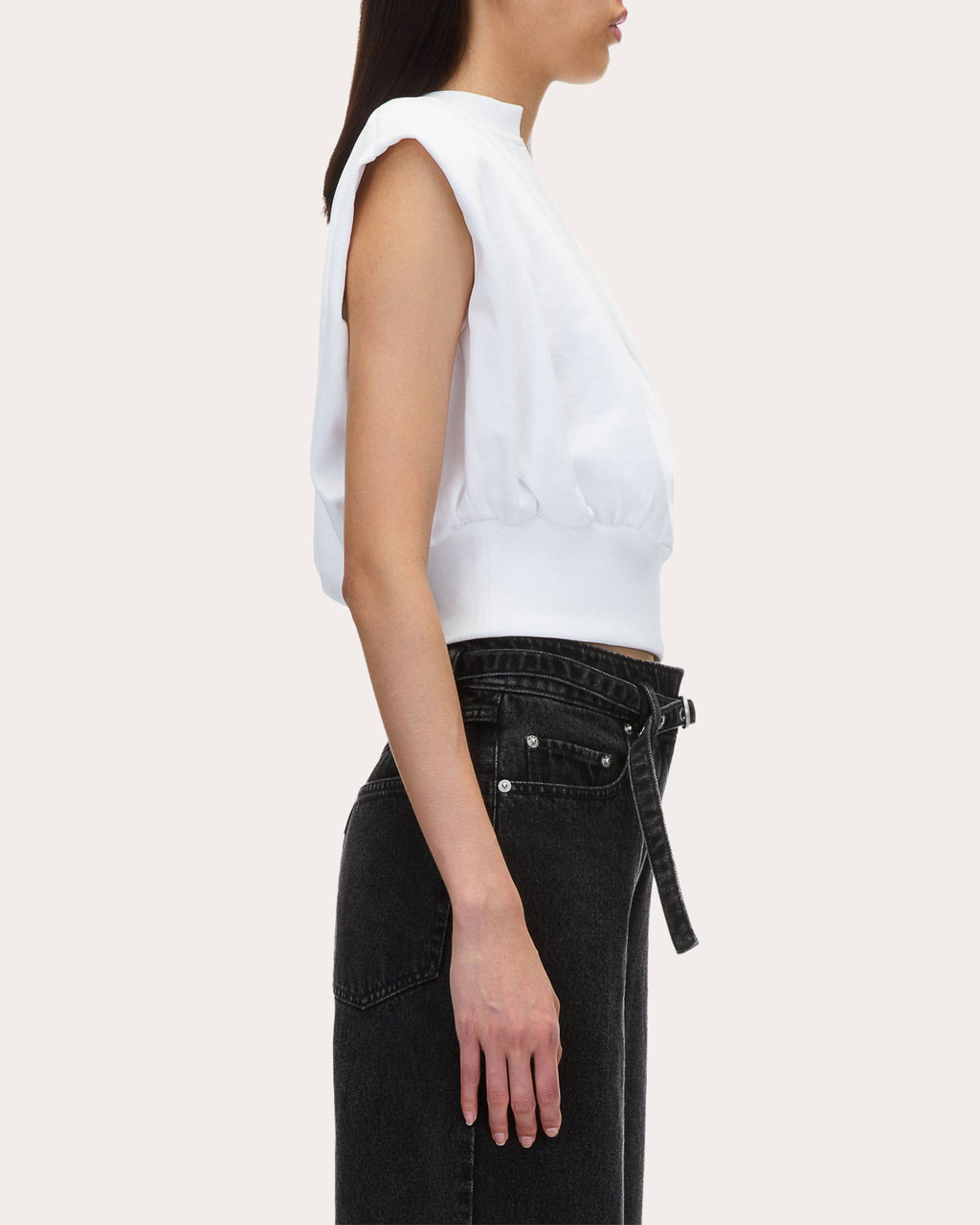 Gathered French Terry Sleeveless Knit Top