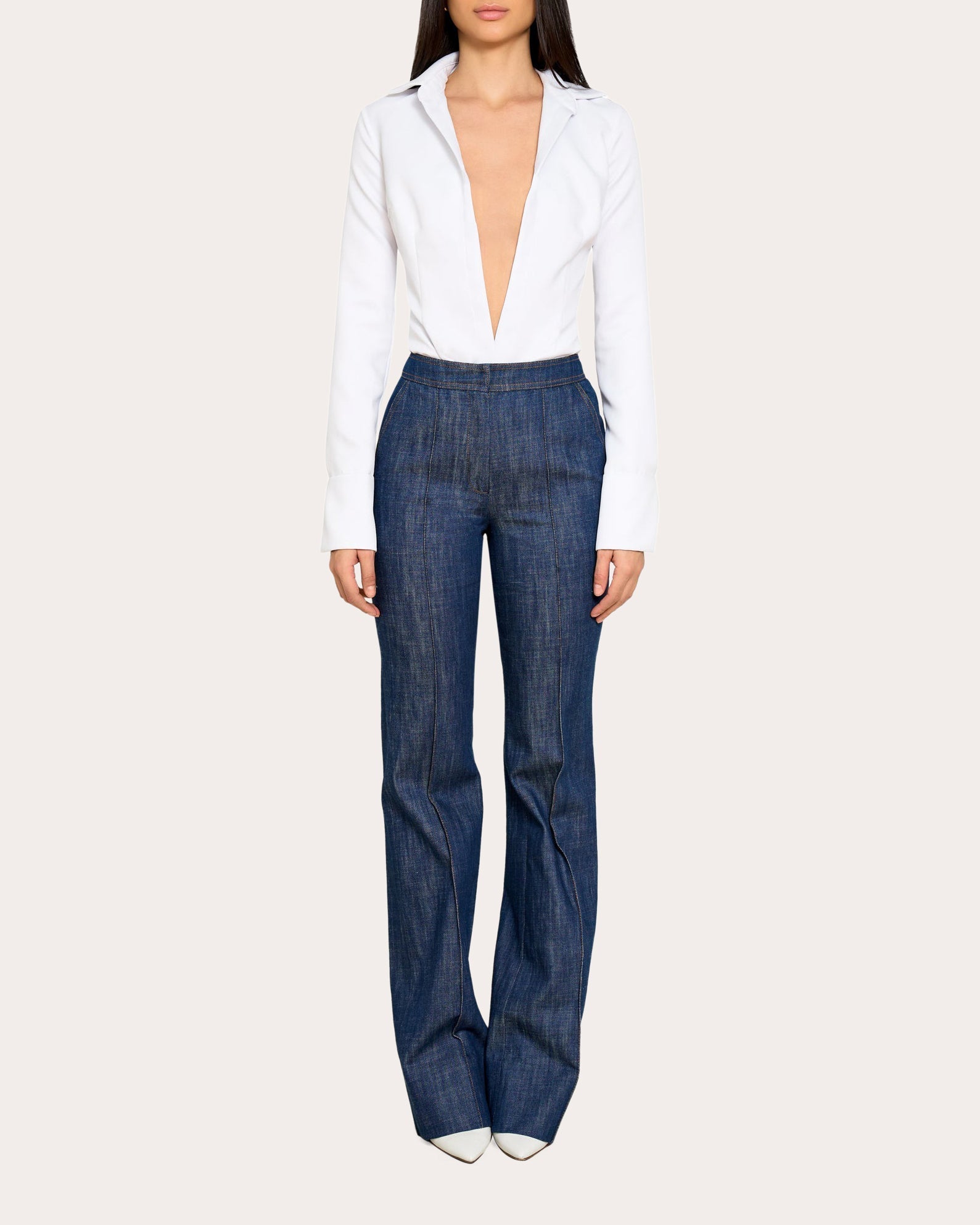 Deep V-Neck Cotton-Blend Shirt