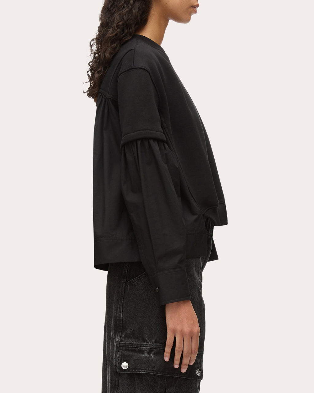 Gathered French Terry Poplin Combo Sweatshirt