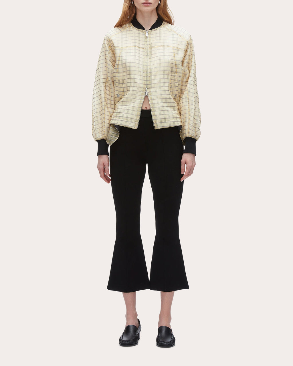 Plaid-Print Silk Organza Bomber Jacket