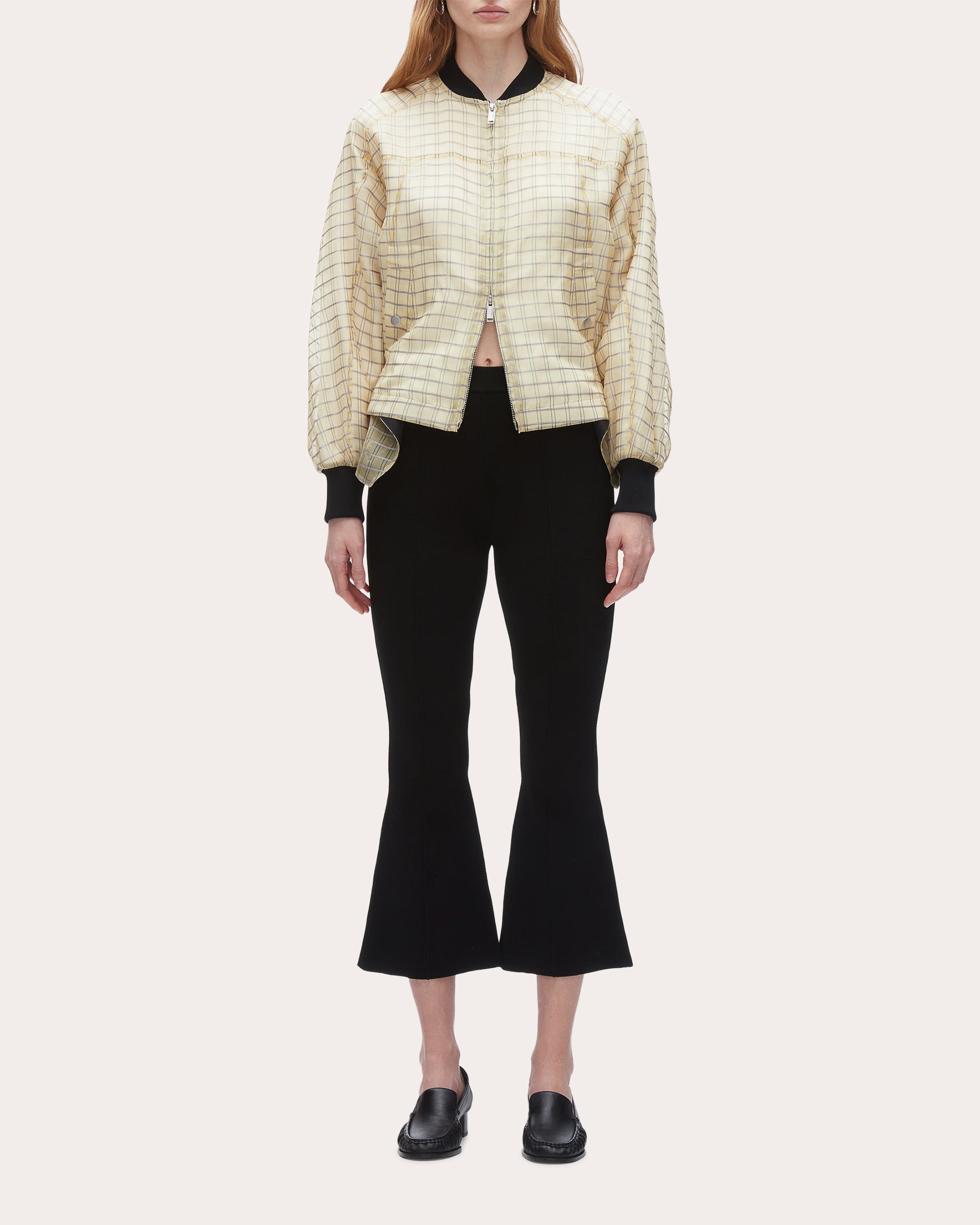 Plaid-Print Silk Organza Bomber Jacket