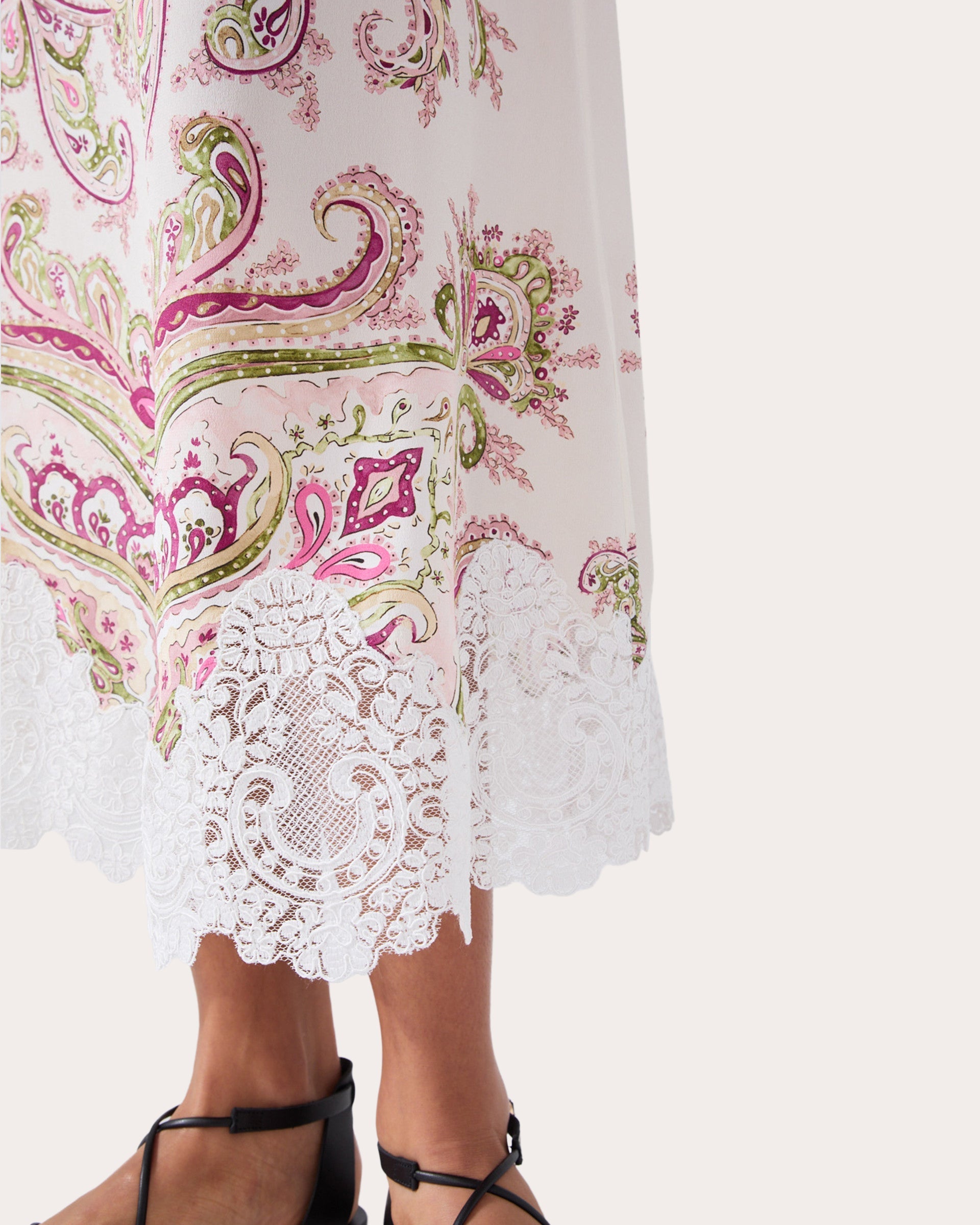 Jimi Lace-Trimmed Printed Silk Midi Skirt