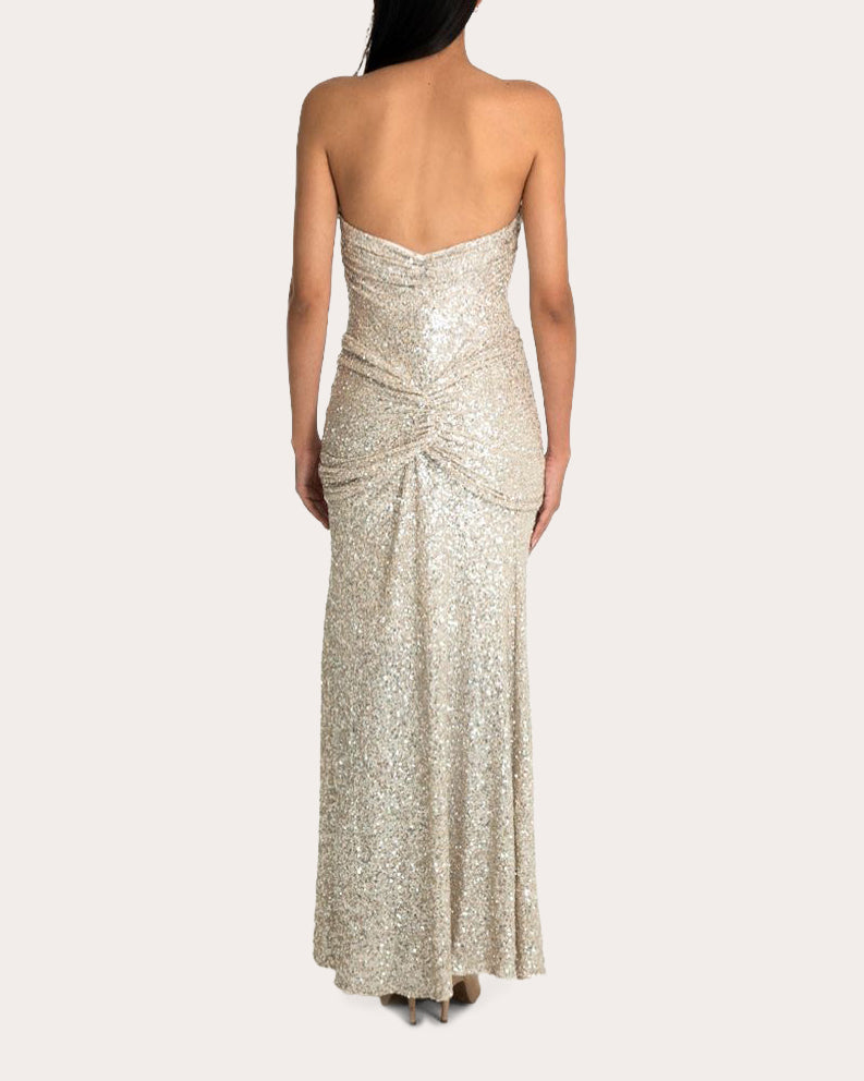 Abigail Twist-Front Sequined Jersey Strapless Gown