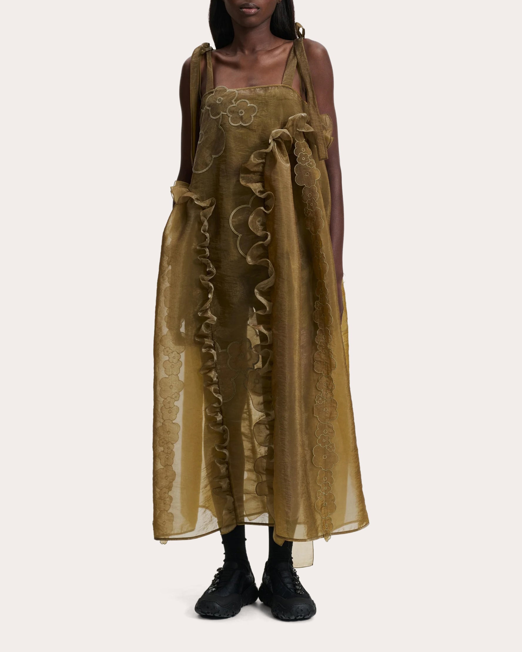Oswald Ruffled Floral Embroidered Myrtia Midi Dress