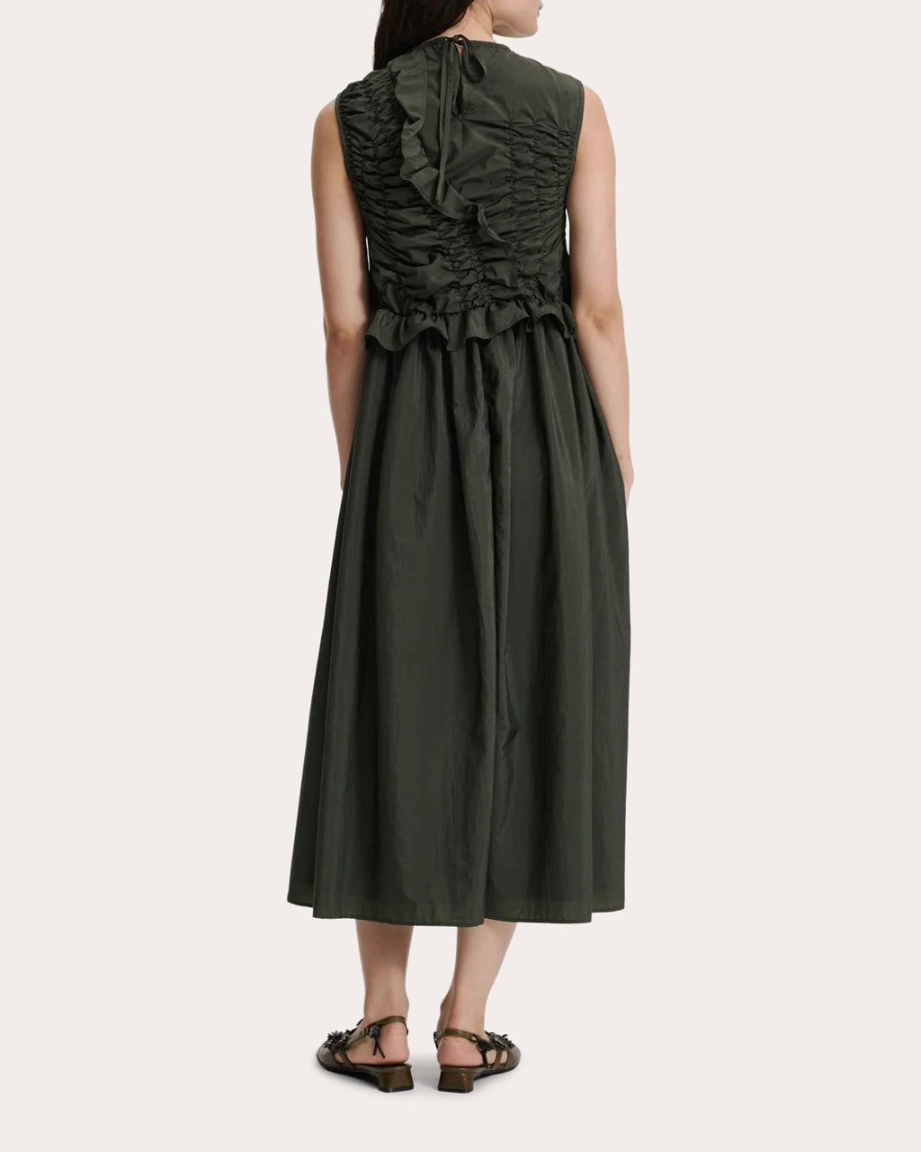 Ole Gathered Ruffle-Trimmed Taffeta Midi Dress