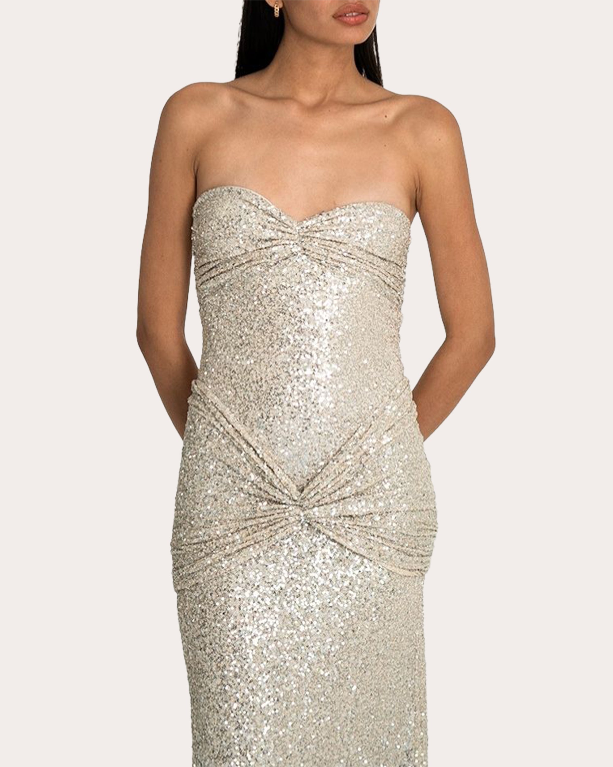 Abigail Twist-Front Sequined Jersey Strapless Gown