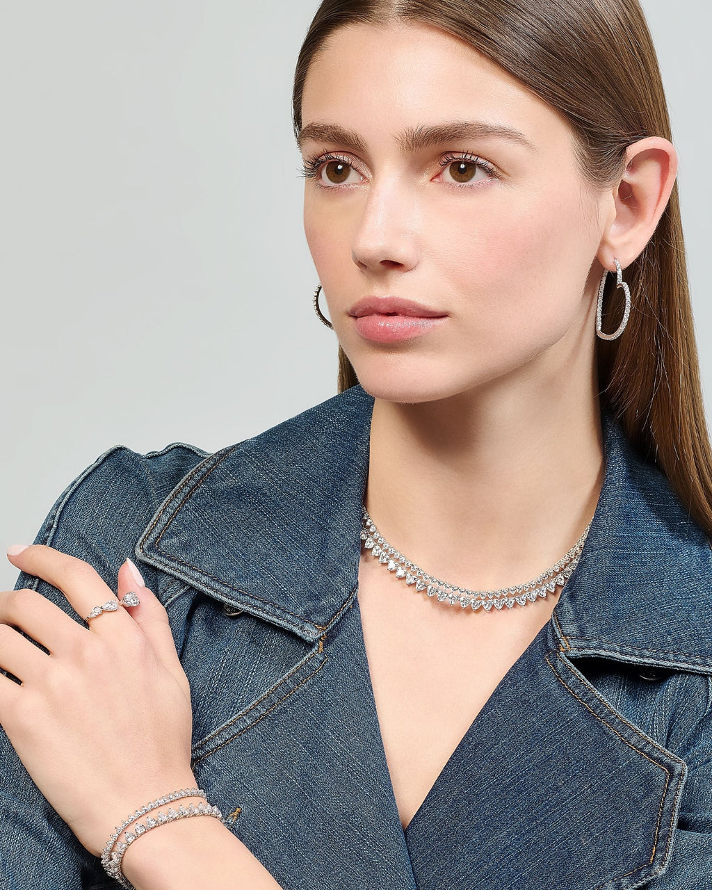18K Gold and Rhodium Vermeil Lab-Grown Diamond Eternity Heart Bracelet