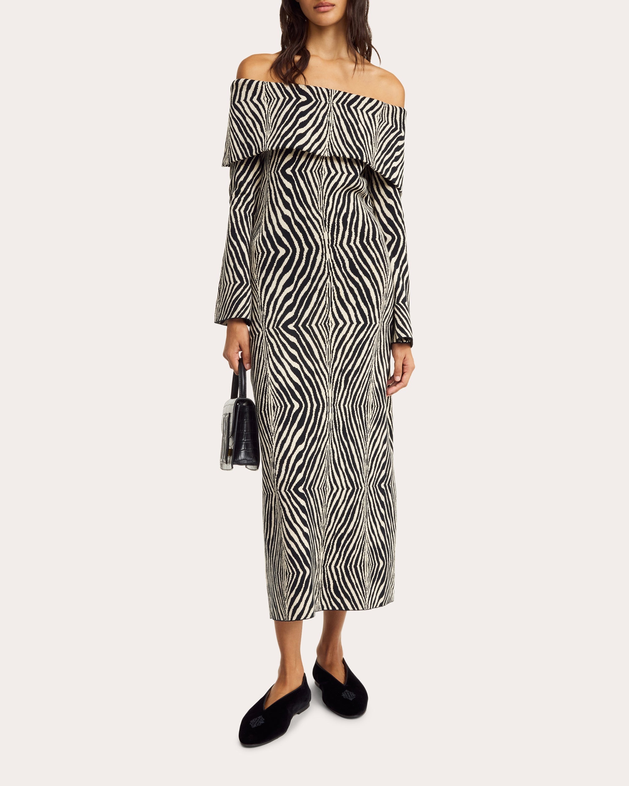 Bennie Printed Stretch-Knit Off-the-Shoulder Midi Dress