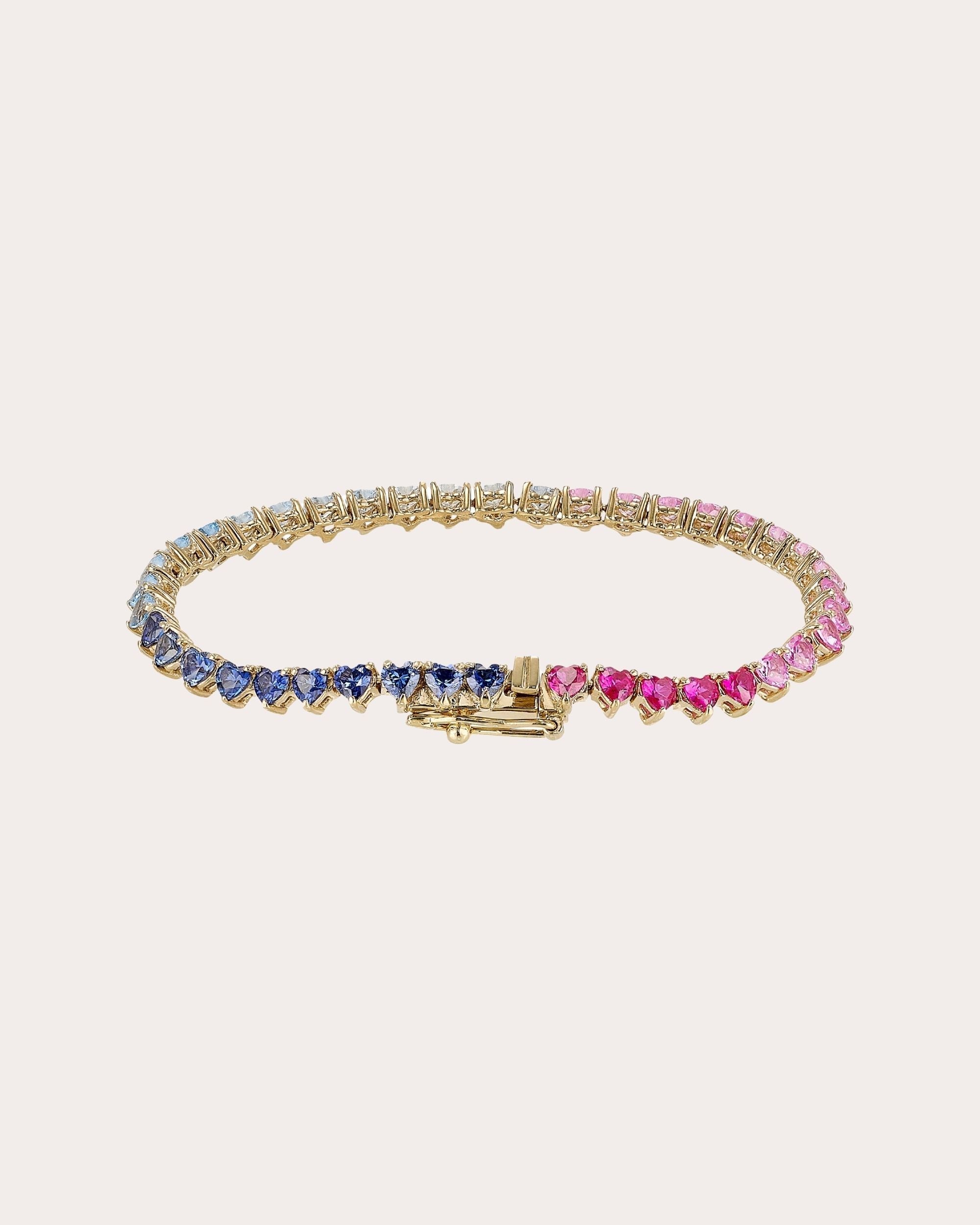 Petite 18K Gold Vermeil Lab-Grown Multi-Stone Eternity Heart Bracelet