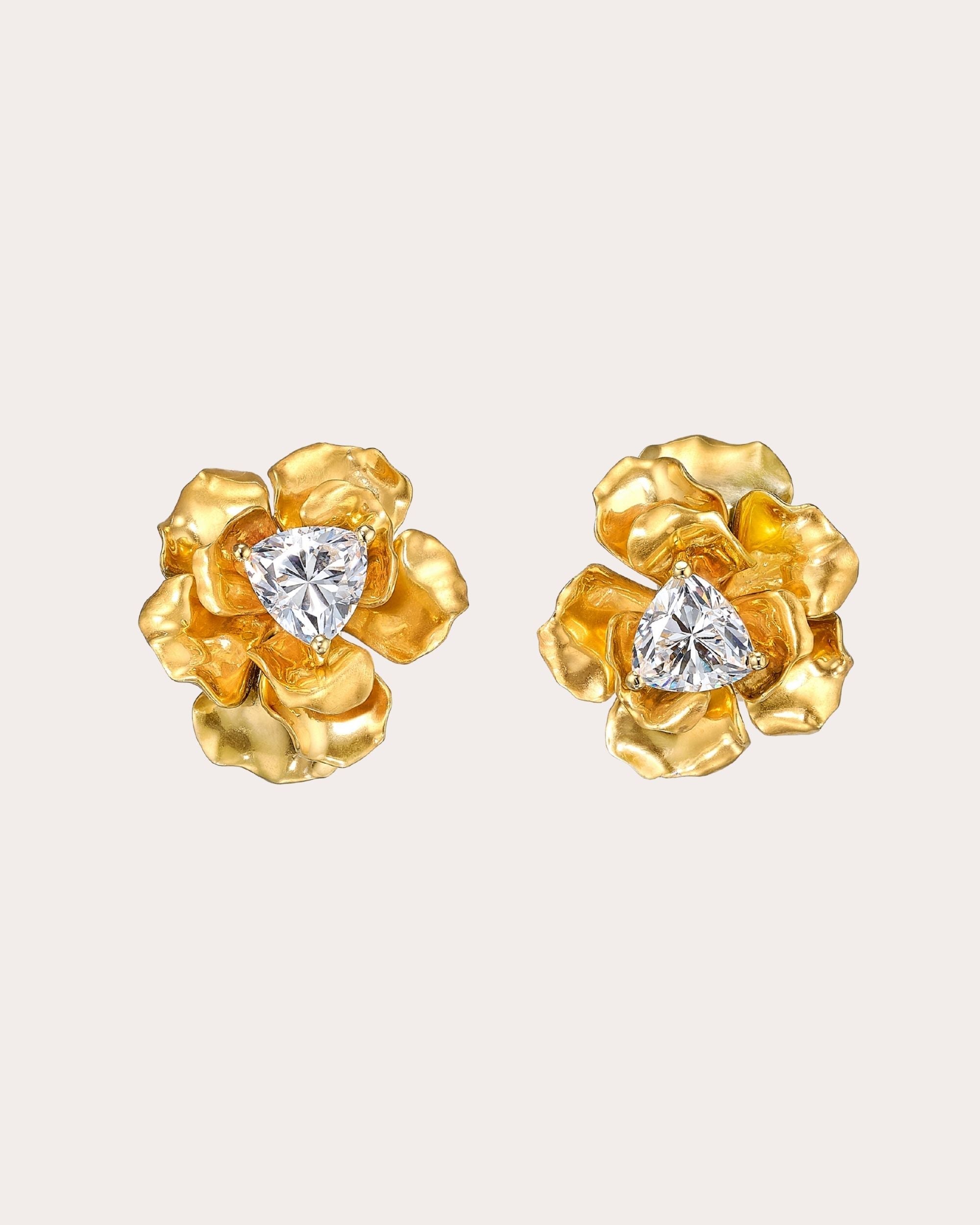 Reine De Soleil 24K PVD Gold and Silver Vermeil Lab-Grown Diamond Stud Earrings