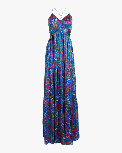 Rosy Floral Satin Maxi Dress