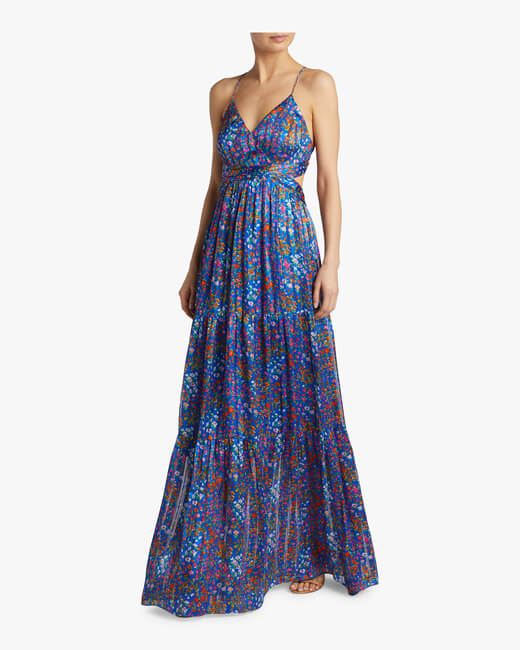 Rosy Floral Satin Maxi Dress