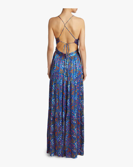 Rosy Floral Satin Maxi Dress