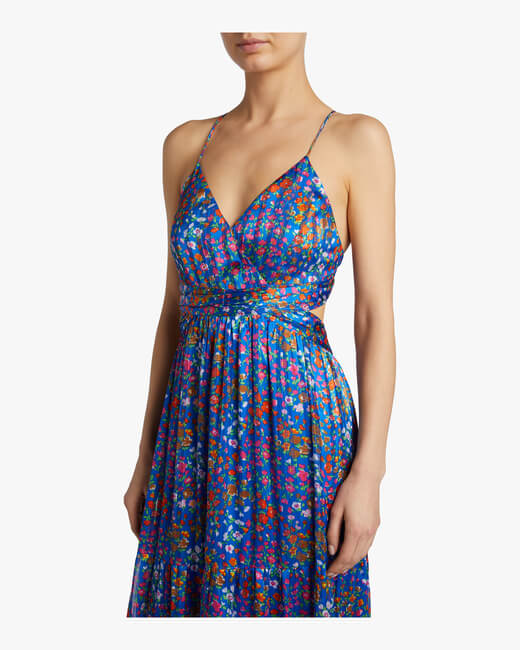 Rosy Floral Satin Maxi Dress