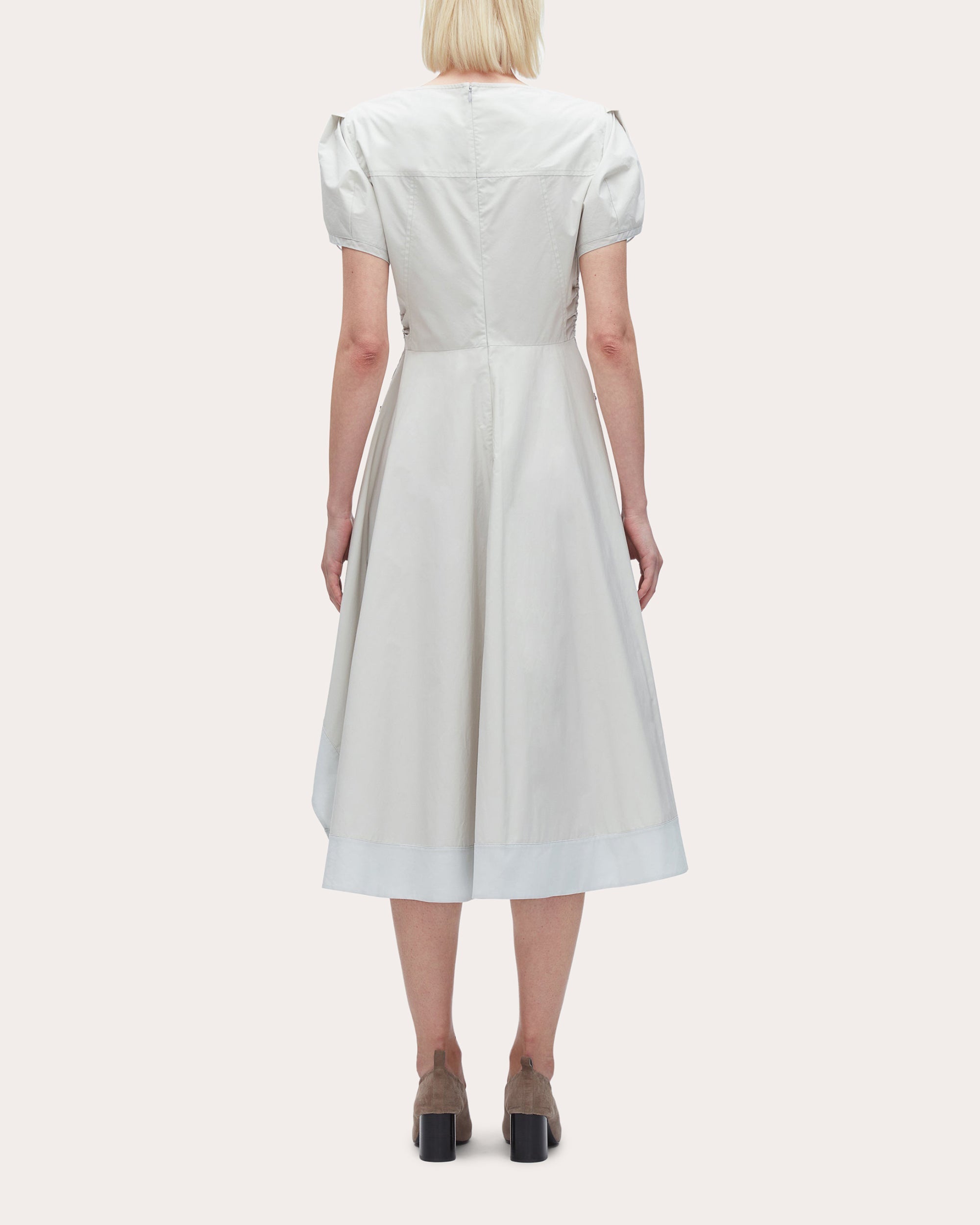 Techno Poplin V-Neck Midi Dress