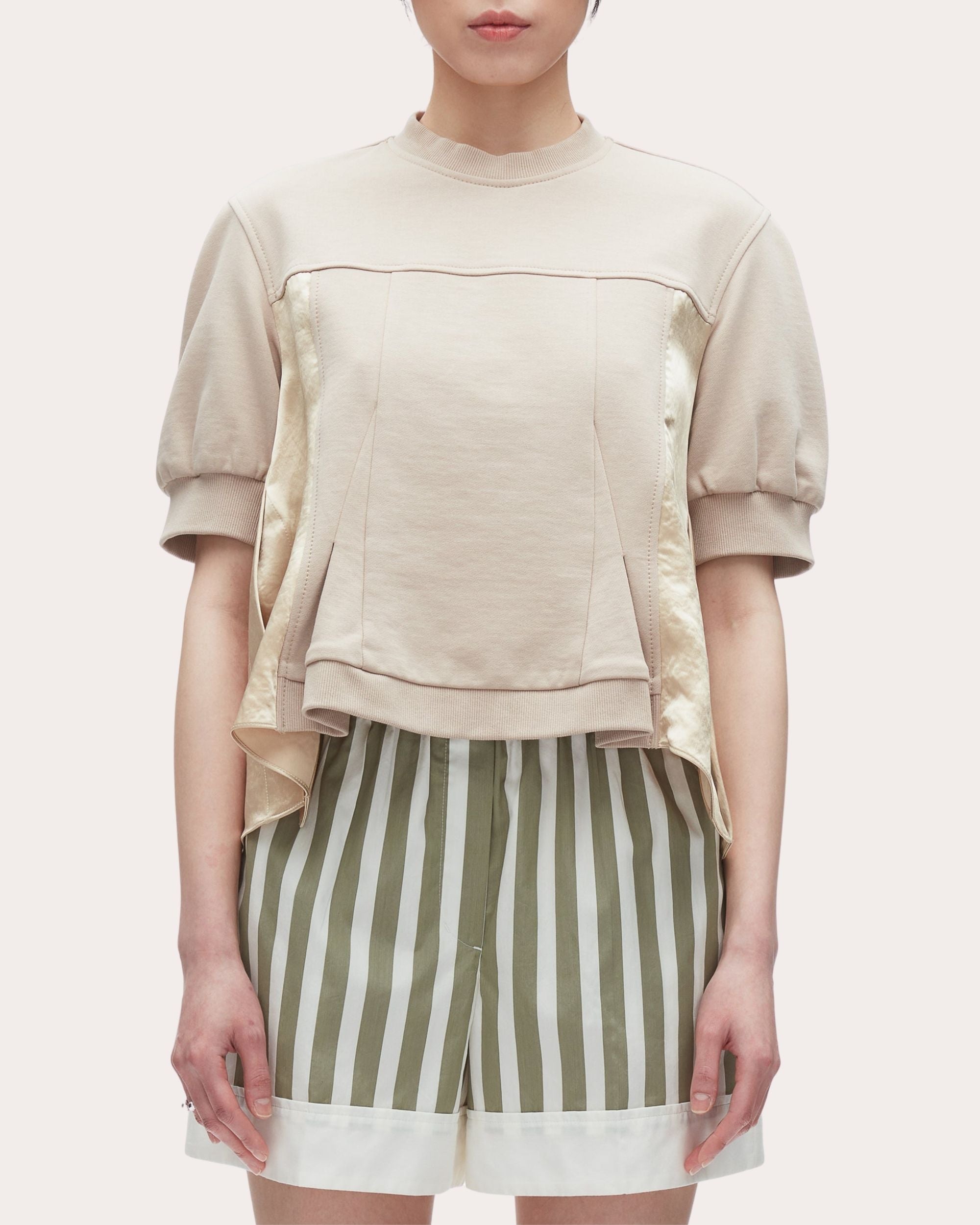 Paneled Cotton Jersey and Satin Top