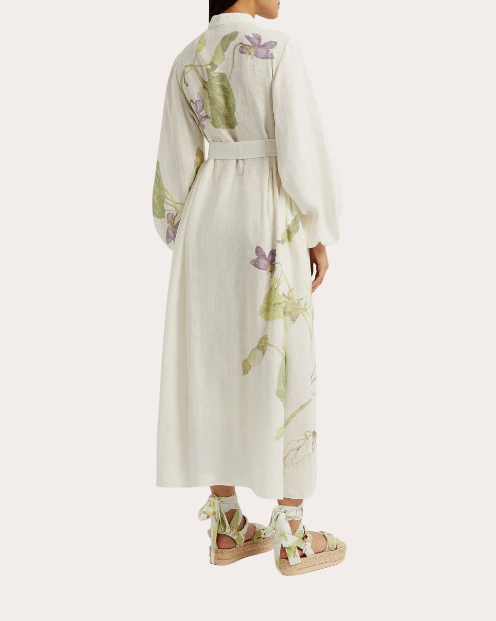 Floral Print Side Tie Linen Midi Dress