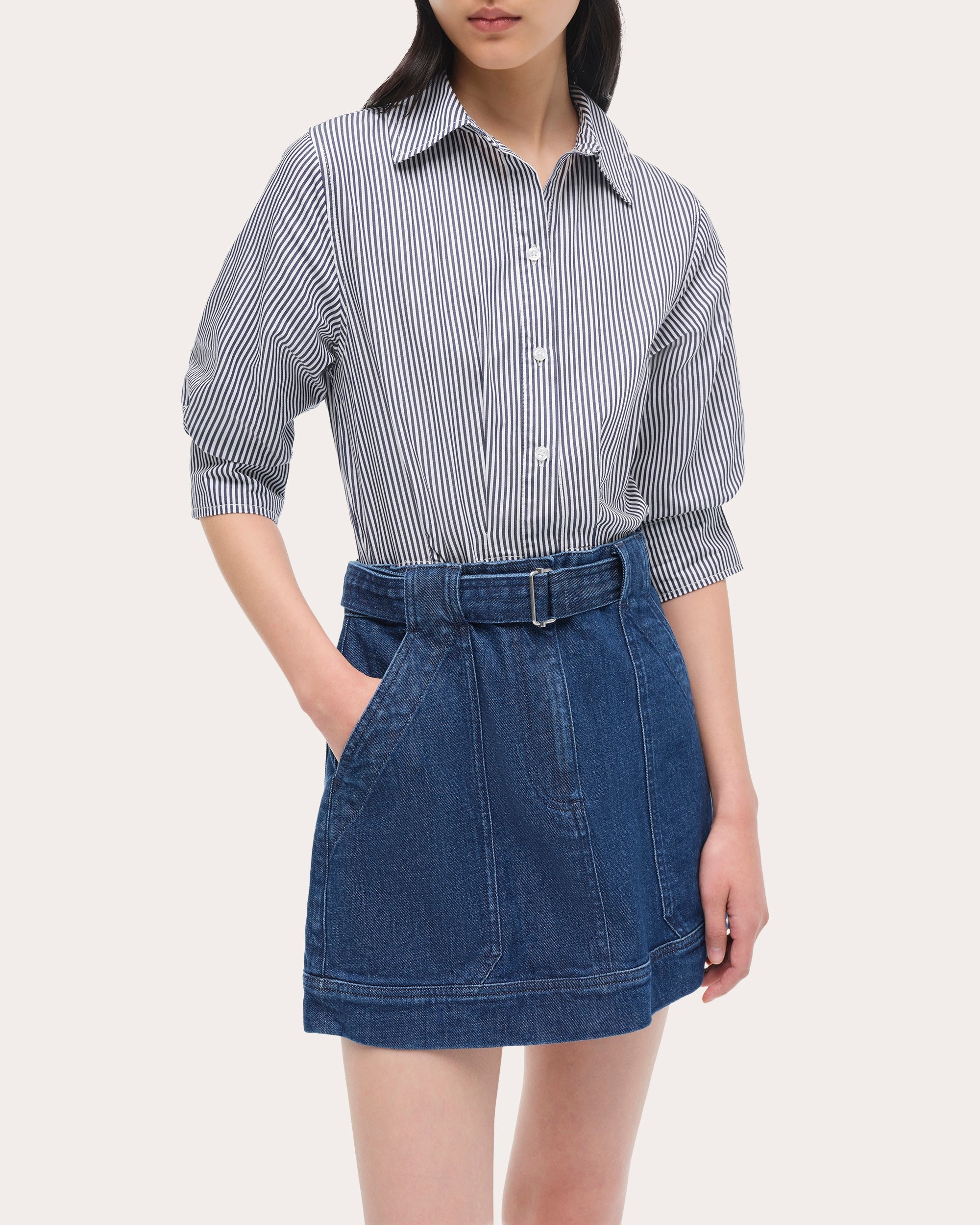 Harlowe Cotton Combo Denim Shirt Dress