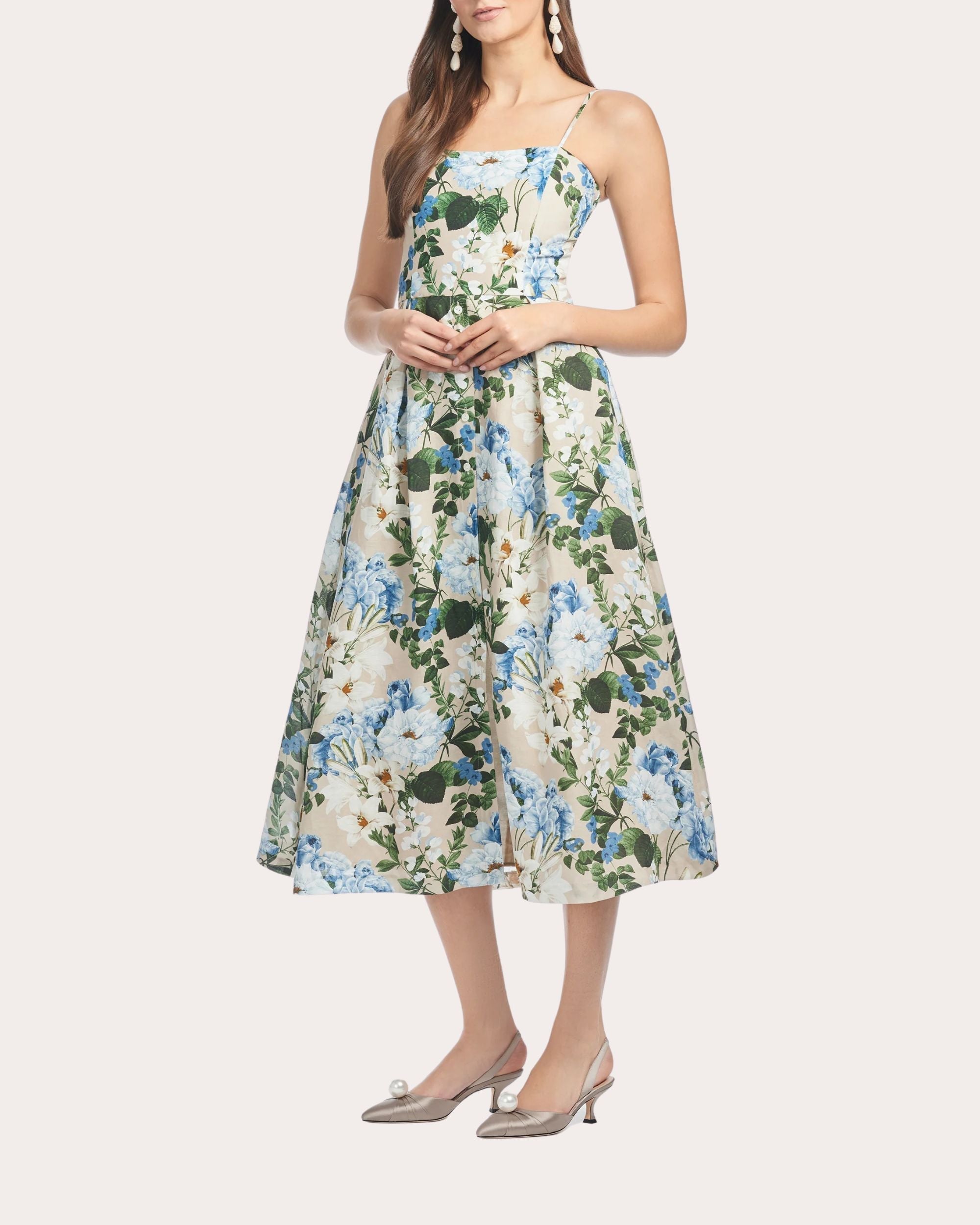 Pru Pleated Smocked Linen-Blend Midi Dress