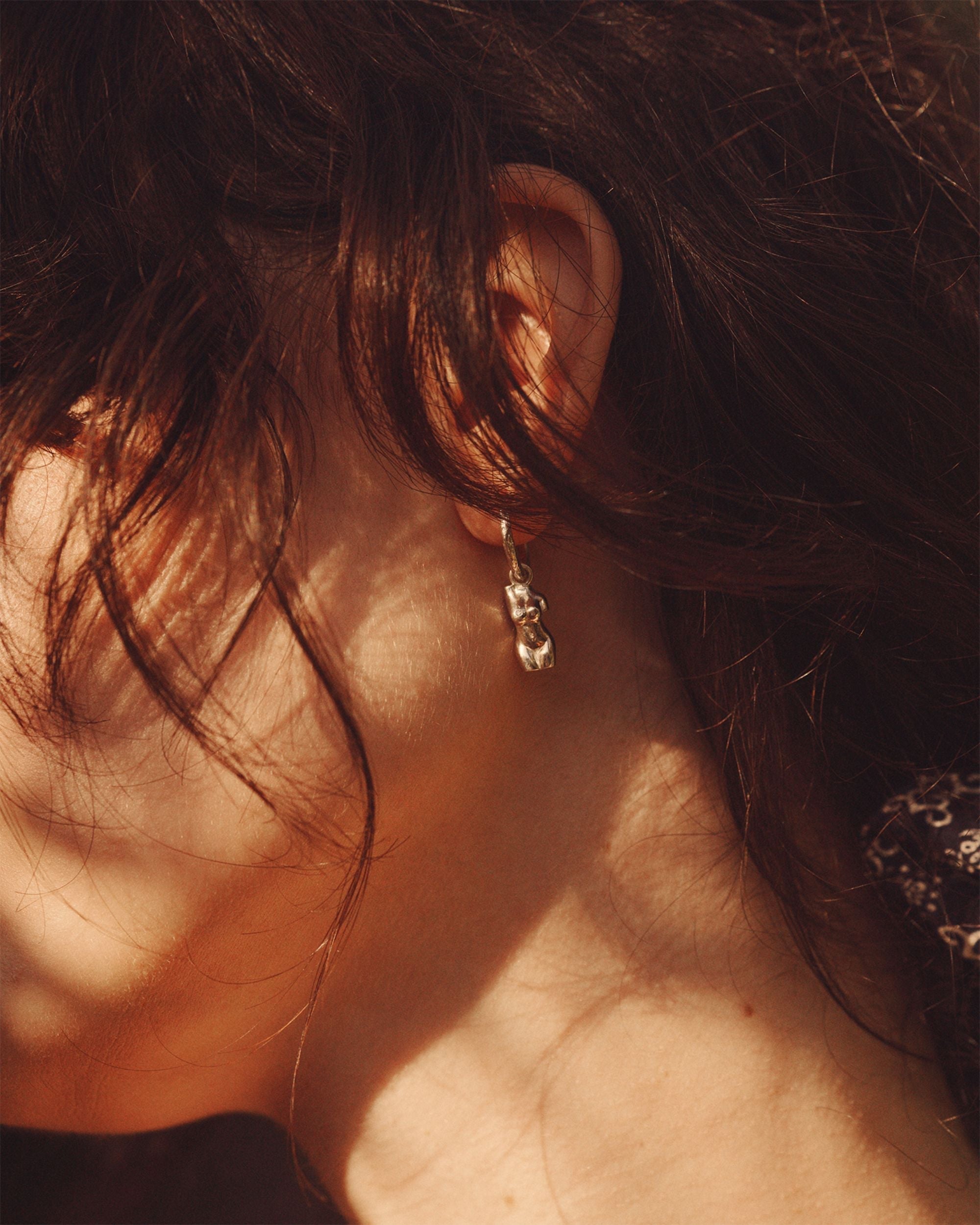 14K Gold Hand-Carved Single Hoop Earring